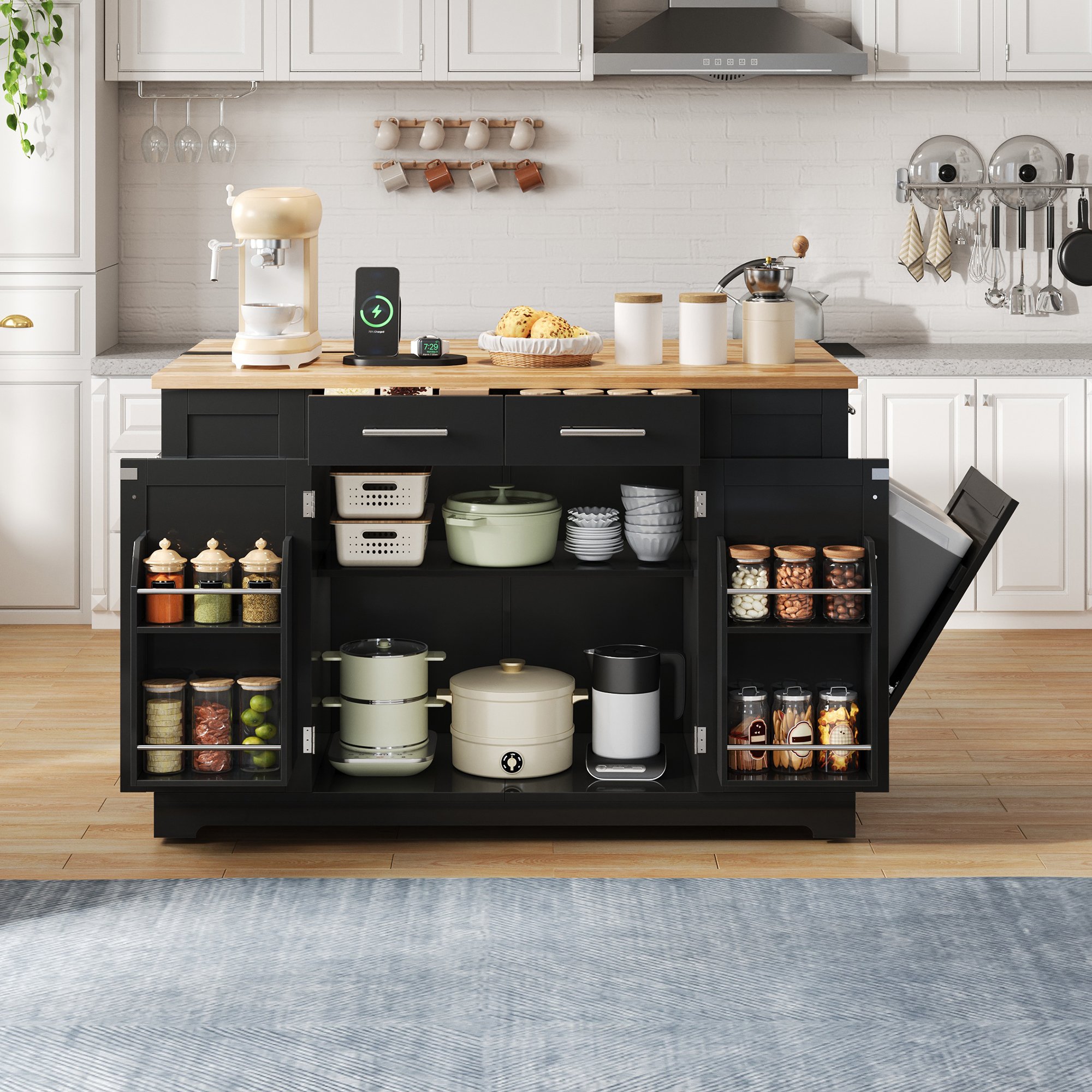 Rangement astucieux avec espace poubelle coulissant