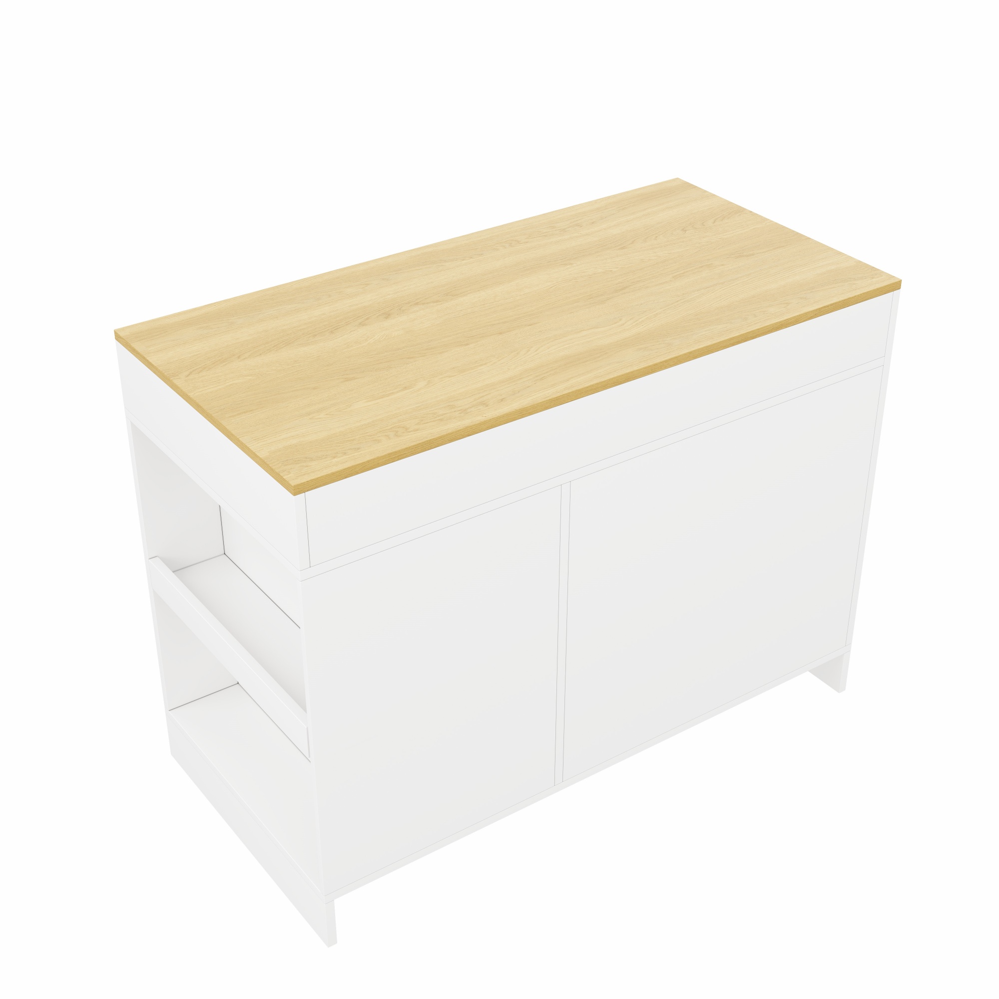 Îlot de cuisine avec rangement, 3 tiroirs, étagère à épices, plan réglable, blanc, 120x60x90 cm