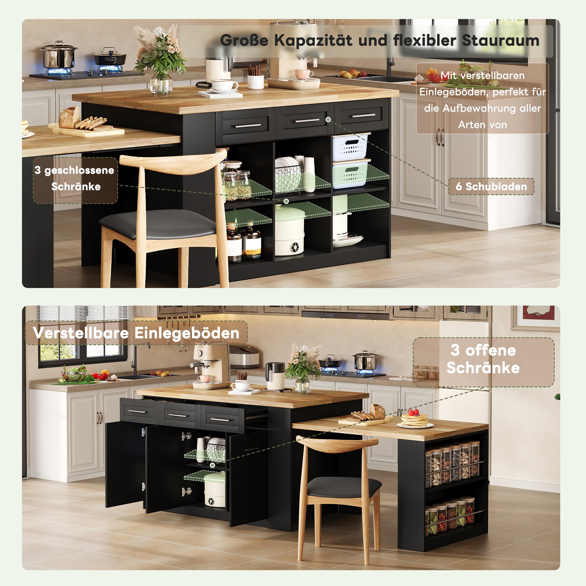 Rangements généreux et modulables
