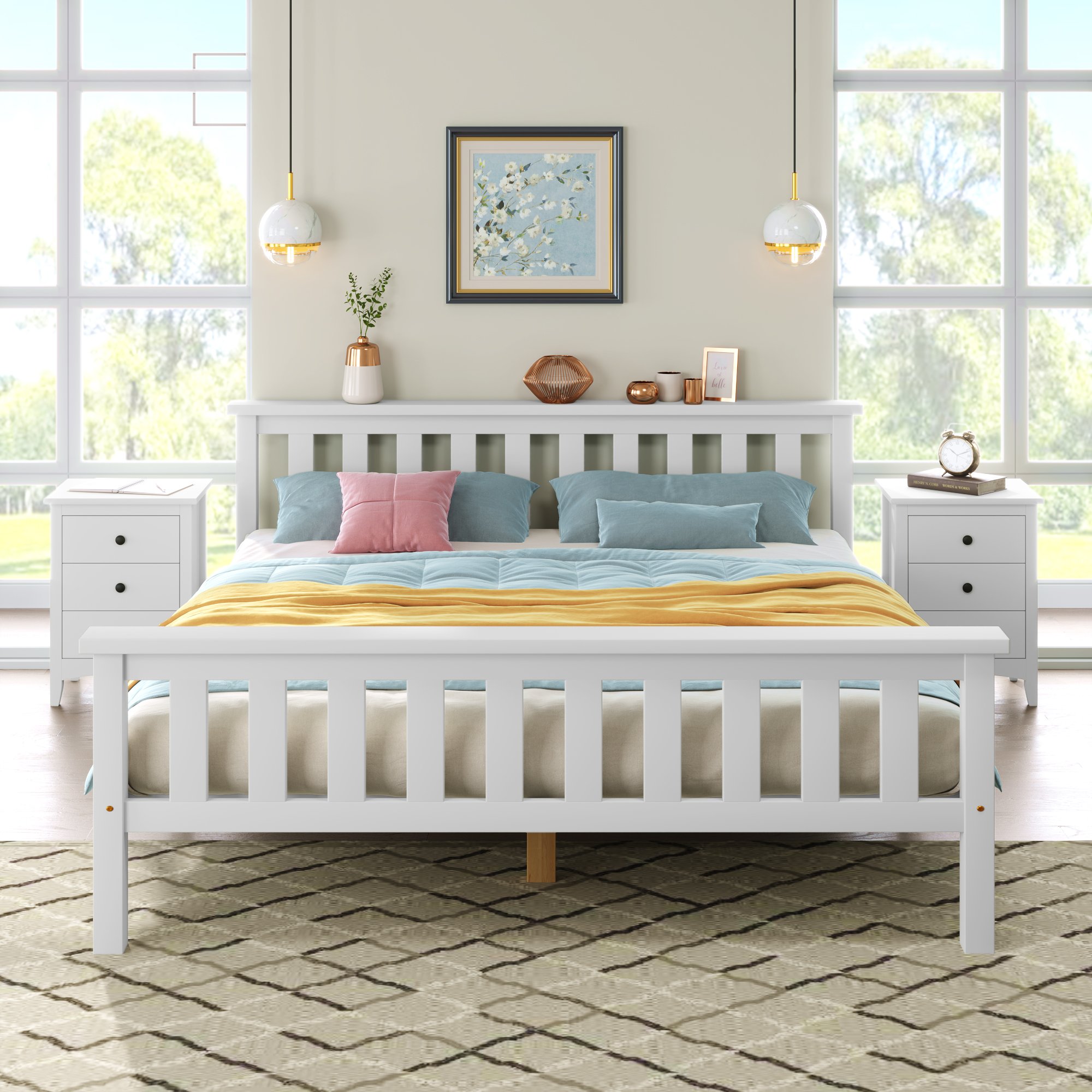 Lit coffre 140x200 blanc en pin massif avec sommier à lattes et rangement sous le couchage pour chambre adulte