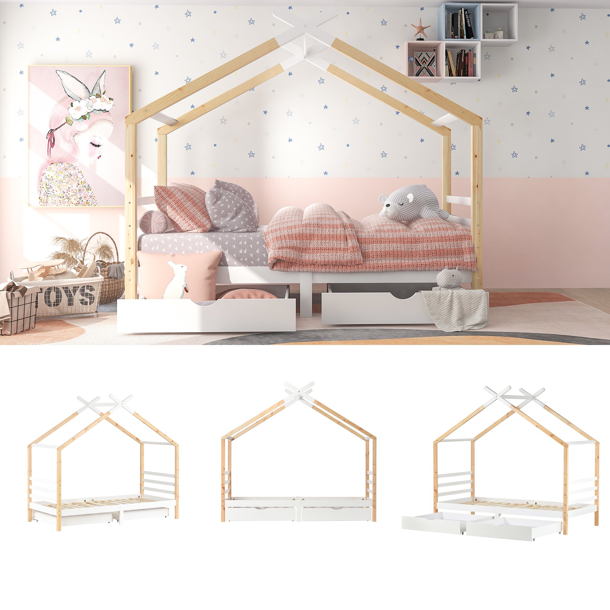 Lit cabane enfant dimensions 90x200 cm hauteur 183 cm poids max 120 kg livraison deux colis montage requis
