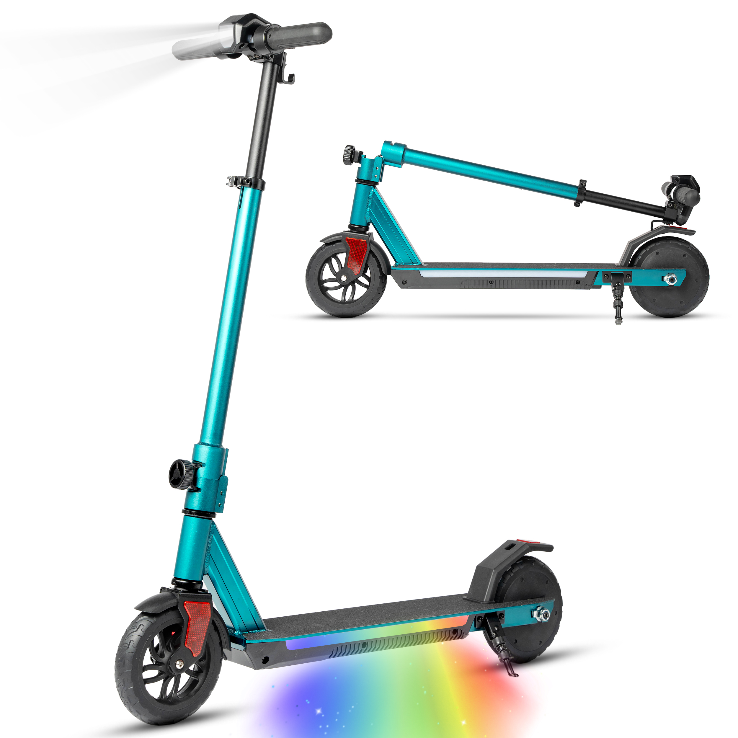 Trottinette enfant en aluminium vert, cadre pliable, hauteur réglable, roues 6,5 pouces, pour enfants dès 10 ans