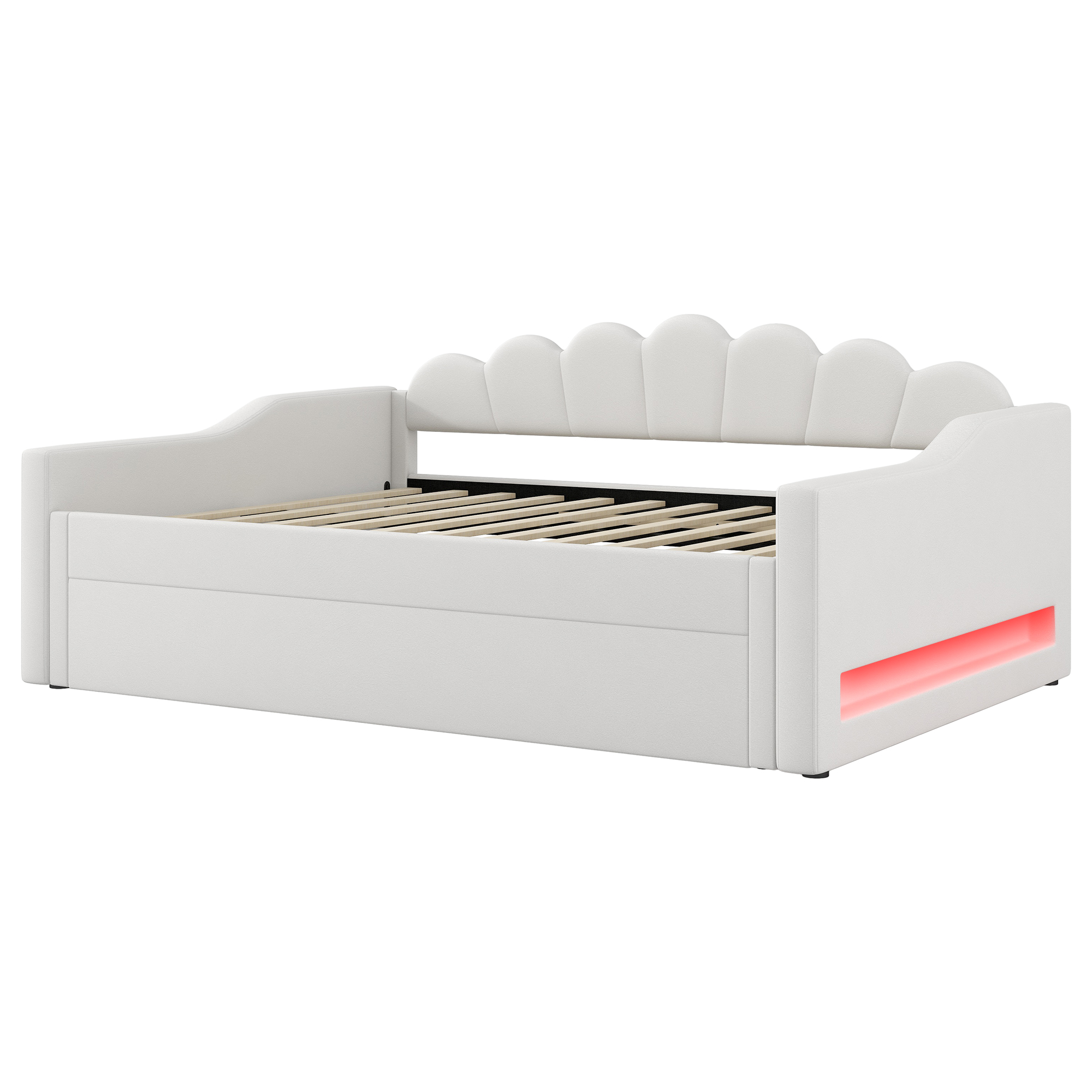 Lit gigogne 140x200 avec tiroir escamotable et LED intégrée, beige