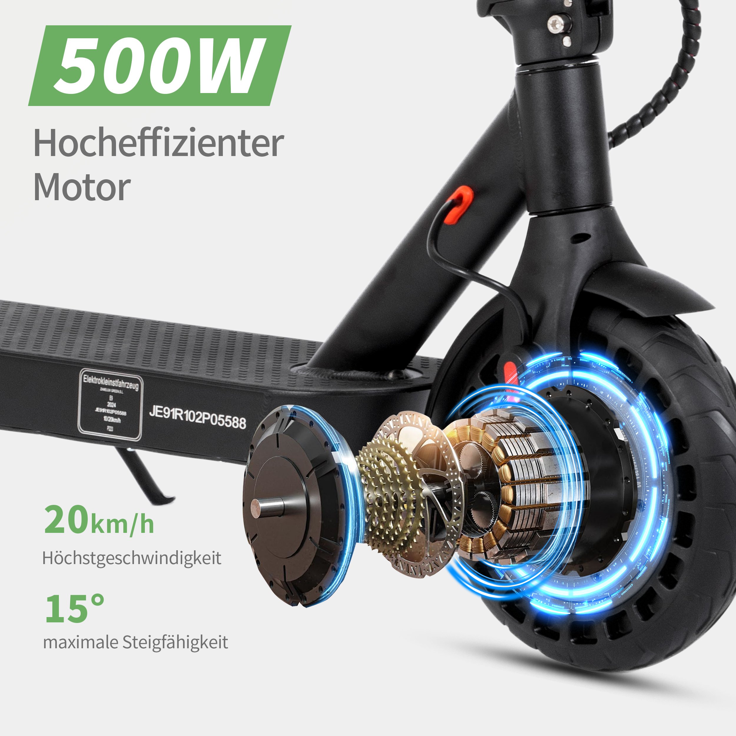 Trottinette électrique pliable en aluminium, pneus pleins, double frein, 500W, 20 km/h, 35-45km, avec APP et éclairage LED