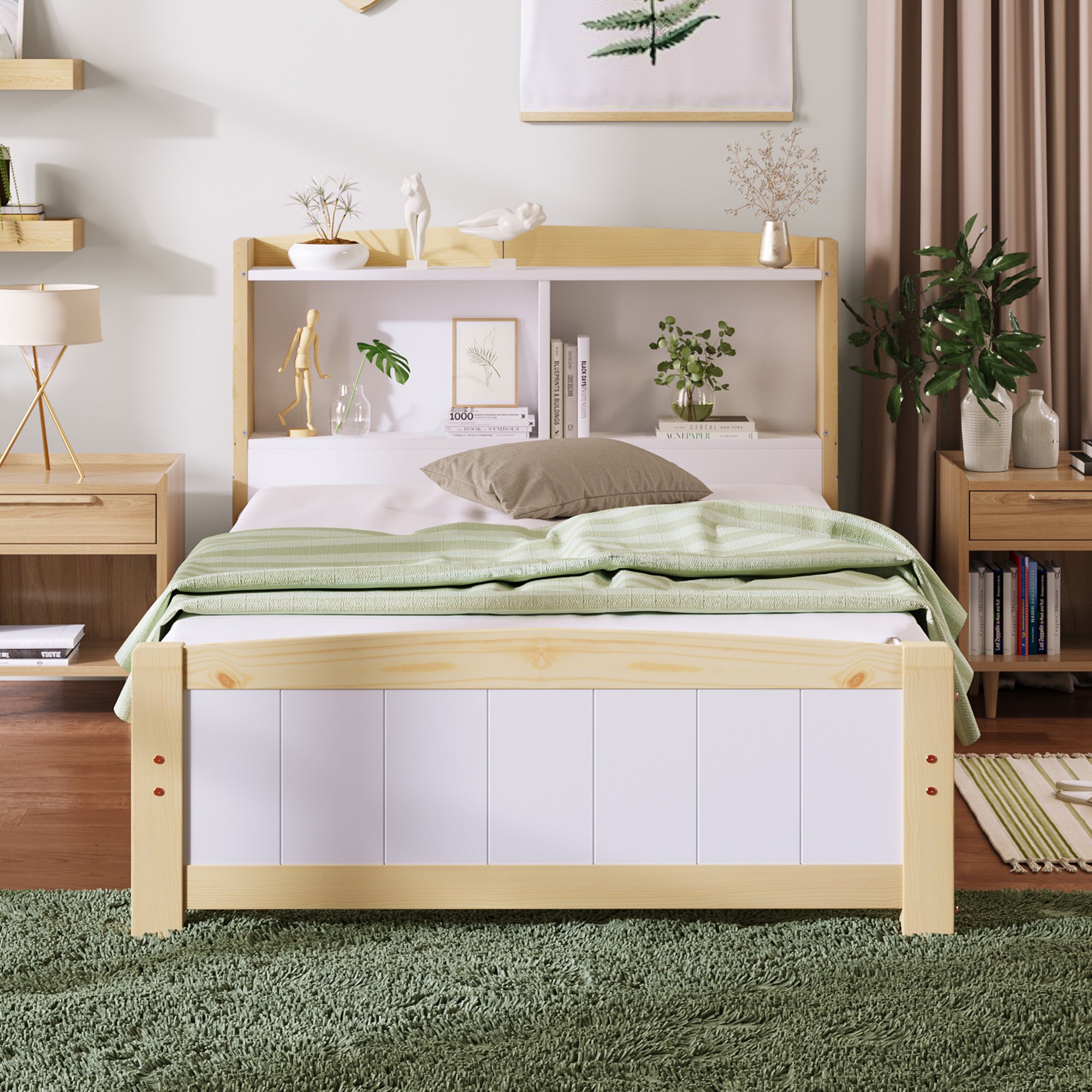 lit simple 90x200 cm cadre de lit coffre avec espace rangement 23cm sous le matelas et tête de lit multifonctionnelle