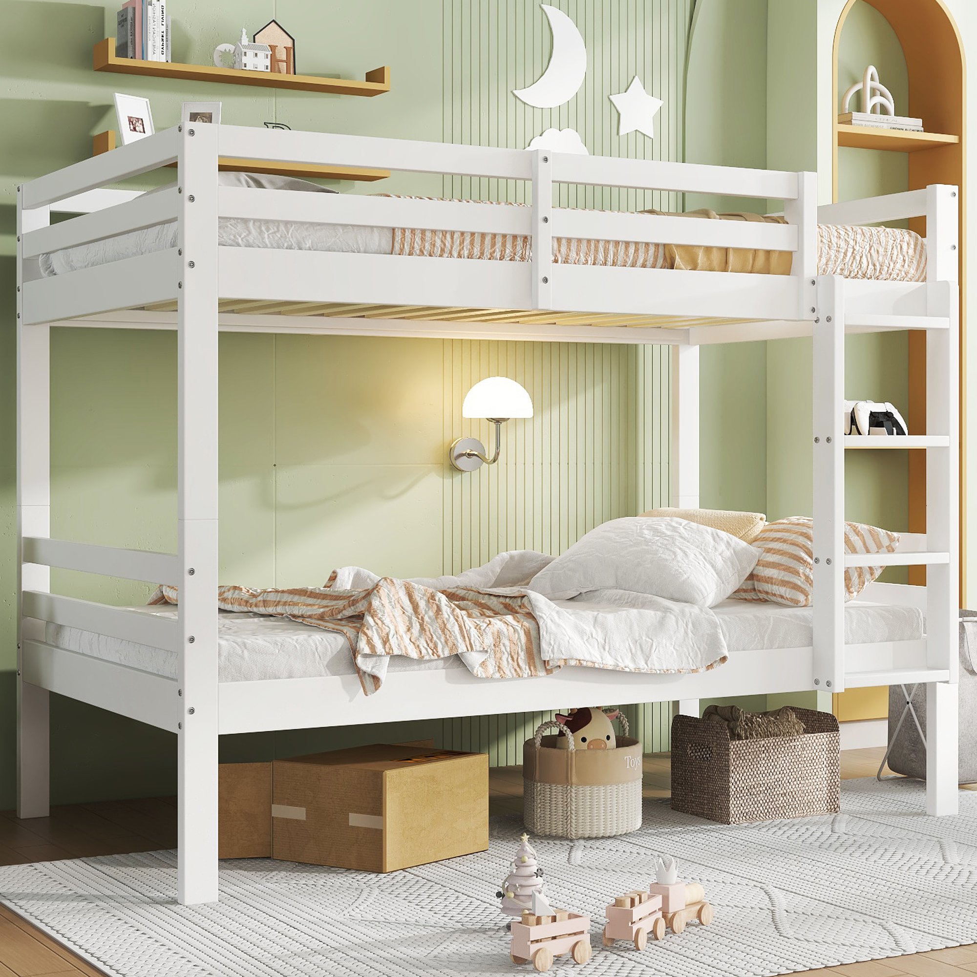 Lit superposé enfant avec échelle inclinée et barrière de sécurité, séparable en 2 lits simples, couchage 90x200 cm