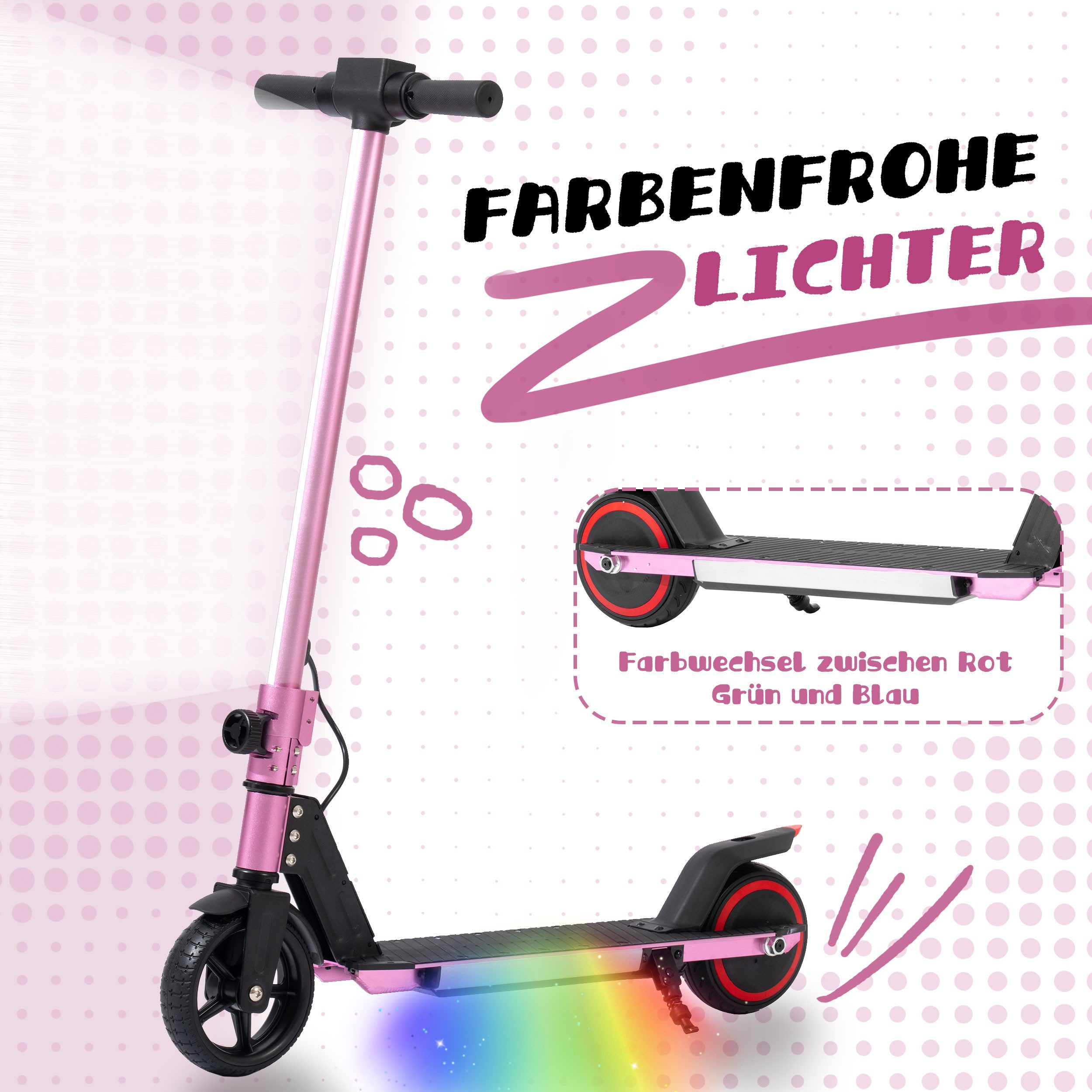 Trottinette enfant en aluminium rose, pliable, légère 6,5 kg, avec éclairage LED et affichage numérique, 50 kg