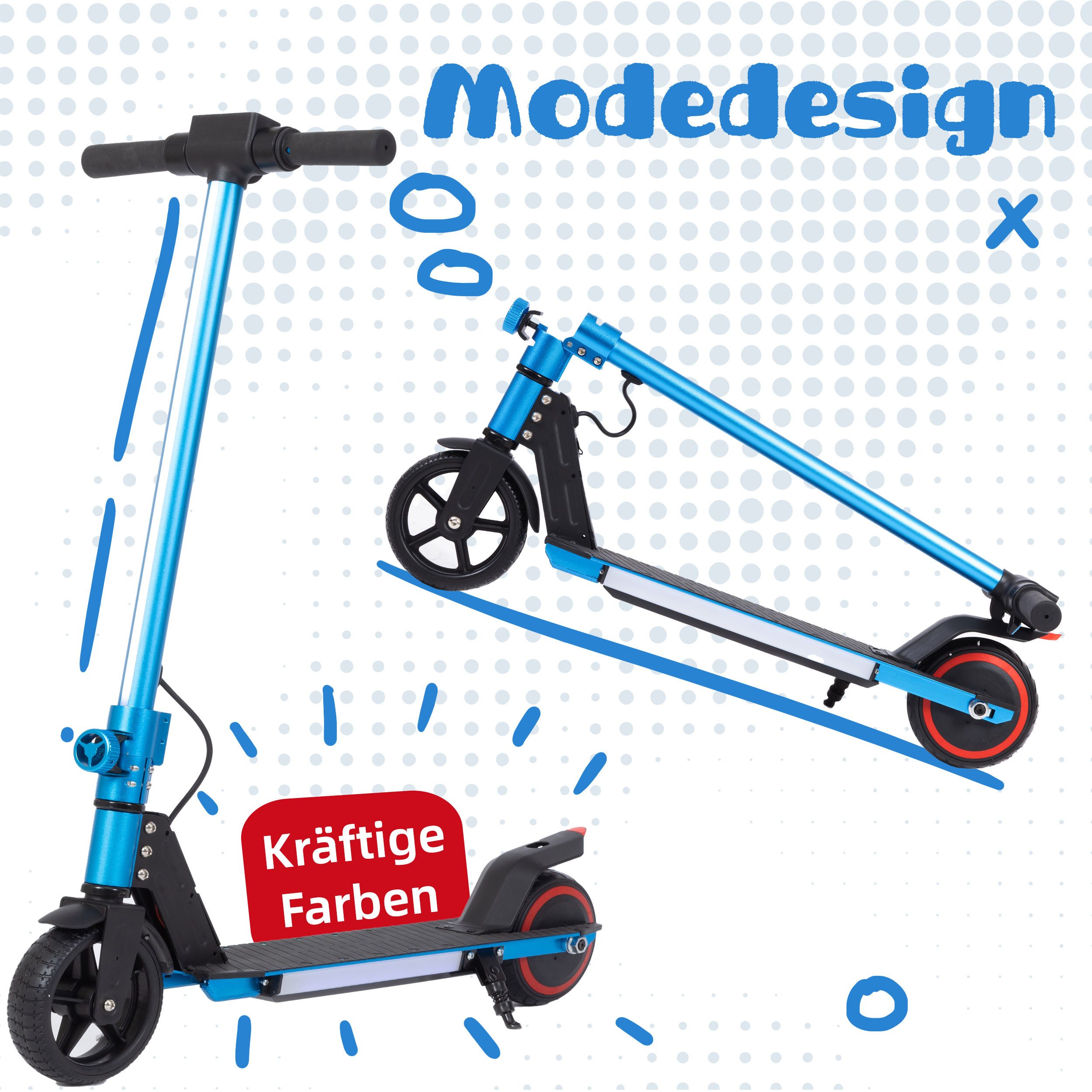 Trottinette enfant électrique avec double freinage EBS et frein à pied, LED, pliable, 14 km/h, pour 6-12 ans