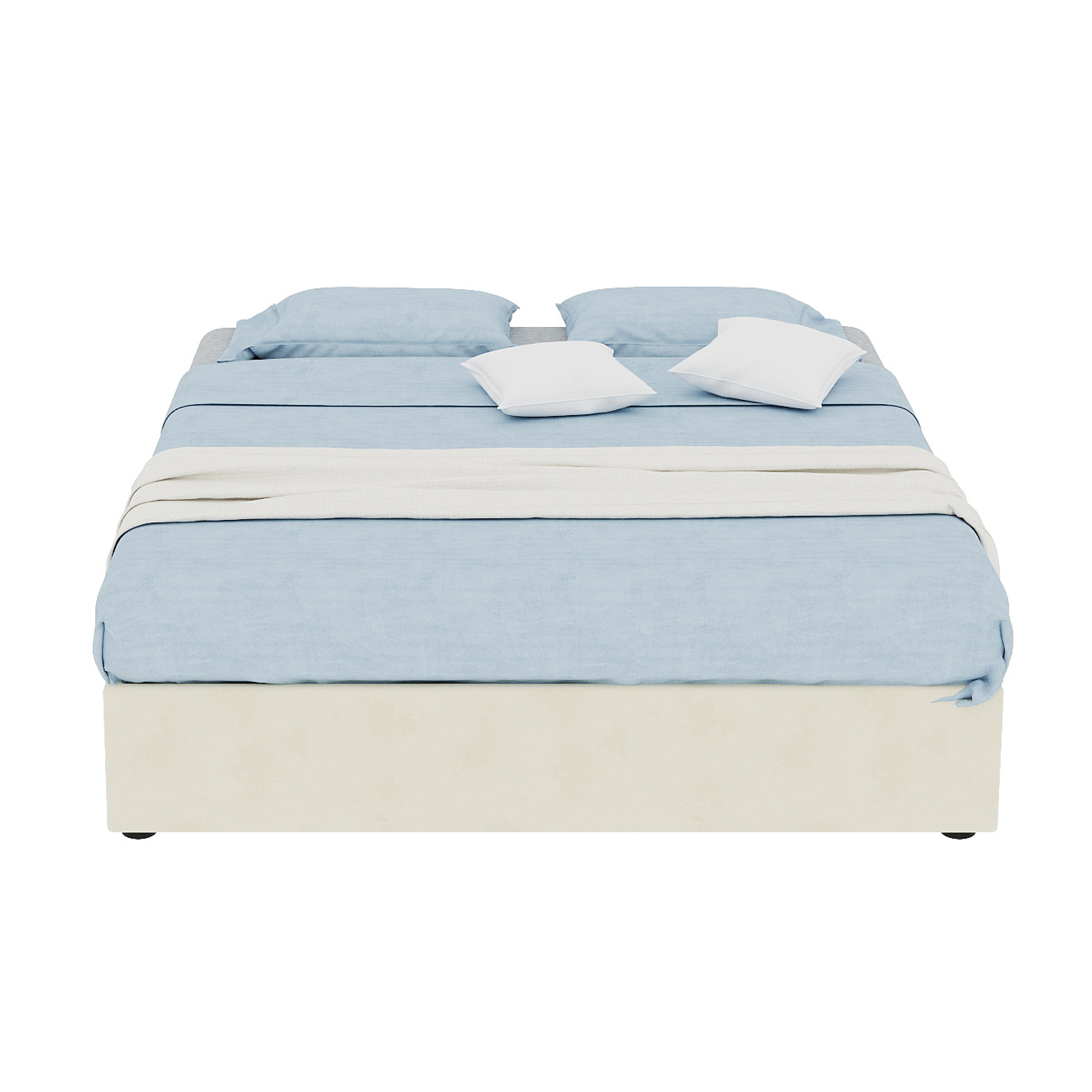 Lit coffre 140x200 en velours beige avec vérins à gaz, sans tête de lit ni matelas, à monter