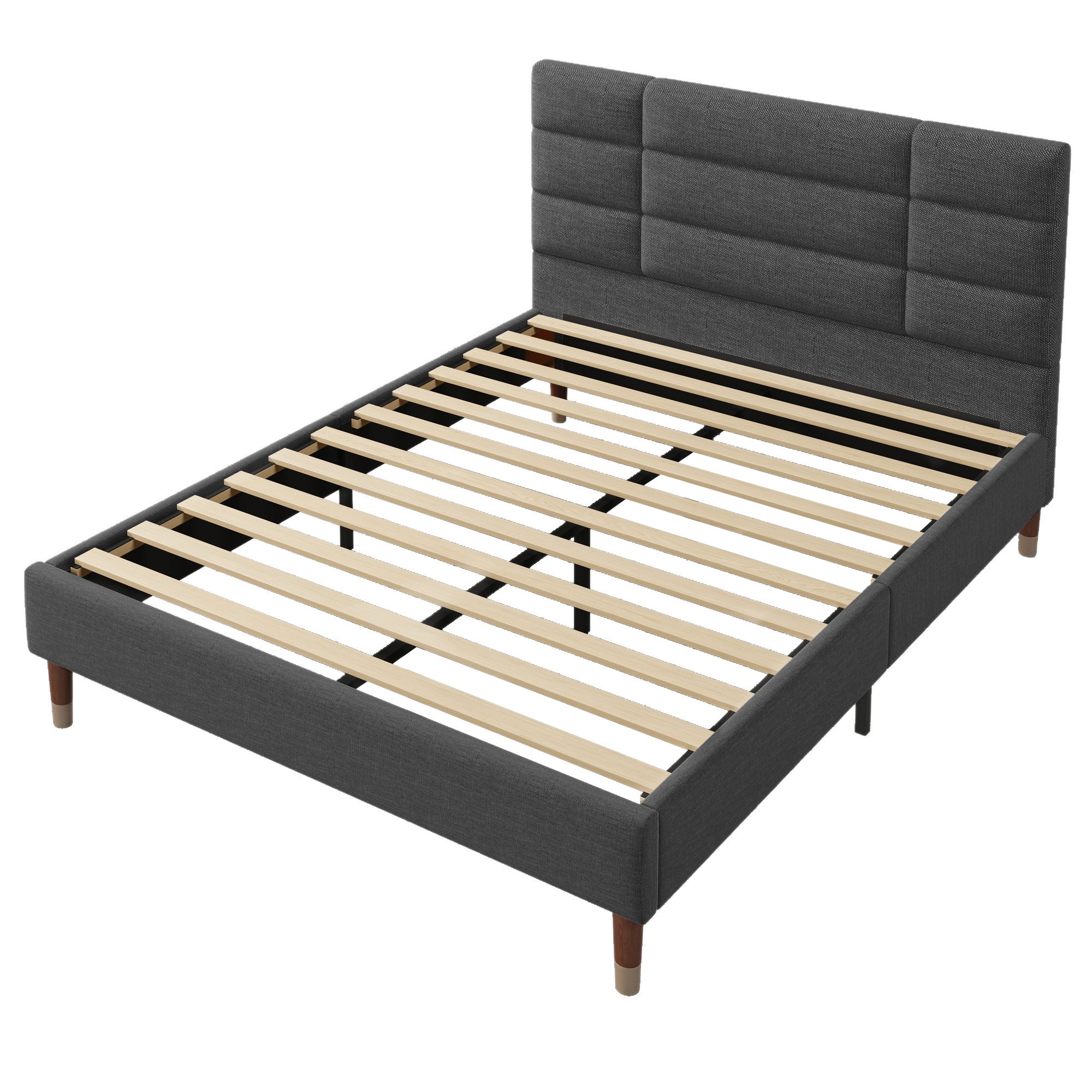 lit coffre double 140x200 gris avec matelas ressorts et sommier à lattes, cadre rembourré pour chambre