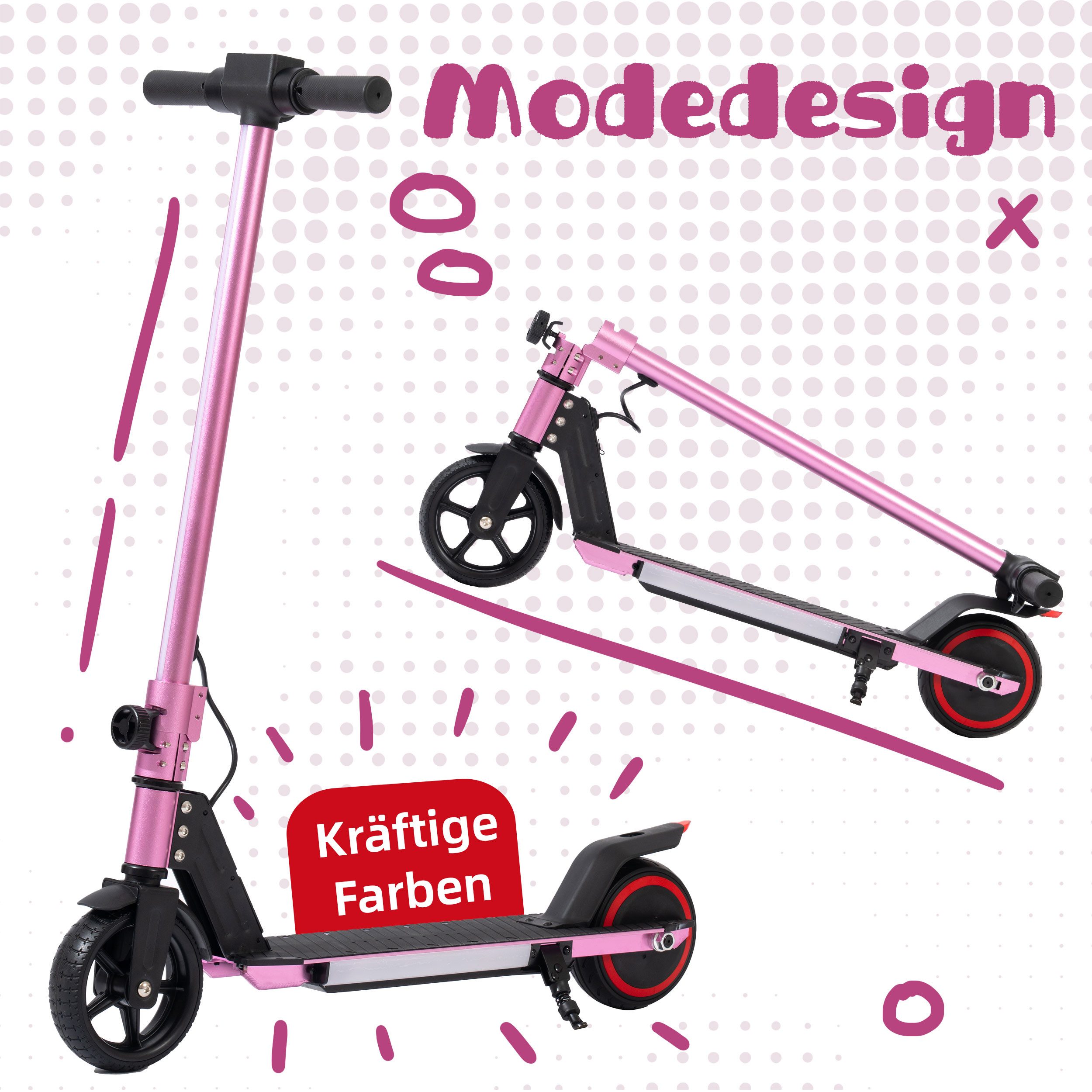 Trottinette enfant en aluminium rose, pliable, légère 6,5 kg, avec éclairage LED et affichage numérique, 50 kg