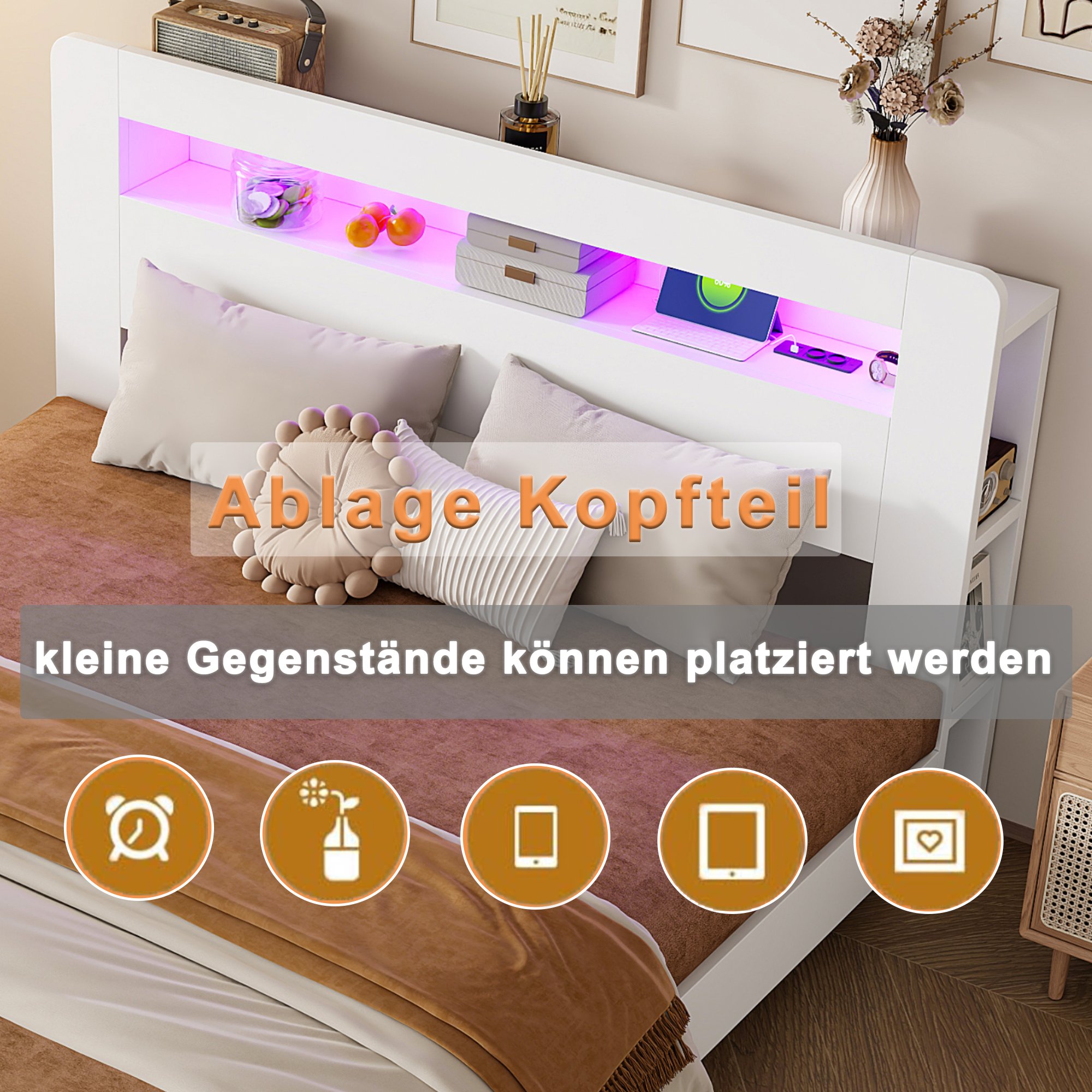 Rangement intégré dans la tête de lit