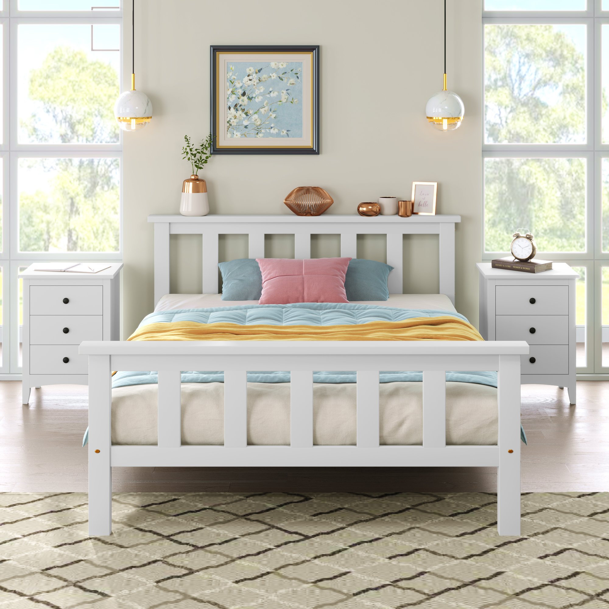 Lit enfant design minimaliste blanc en bois massif avec sommier à lattes, idéal pour chambre ado ou enfant garçon fille
