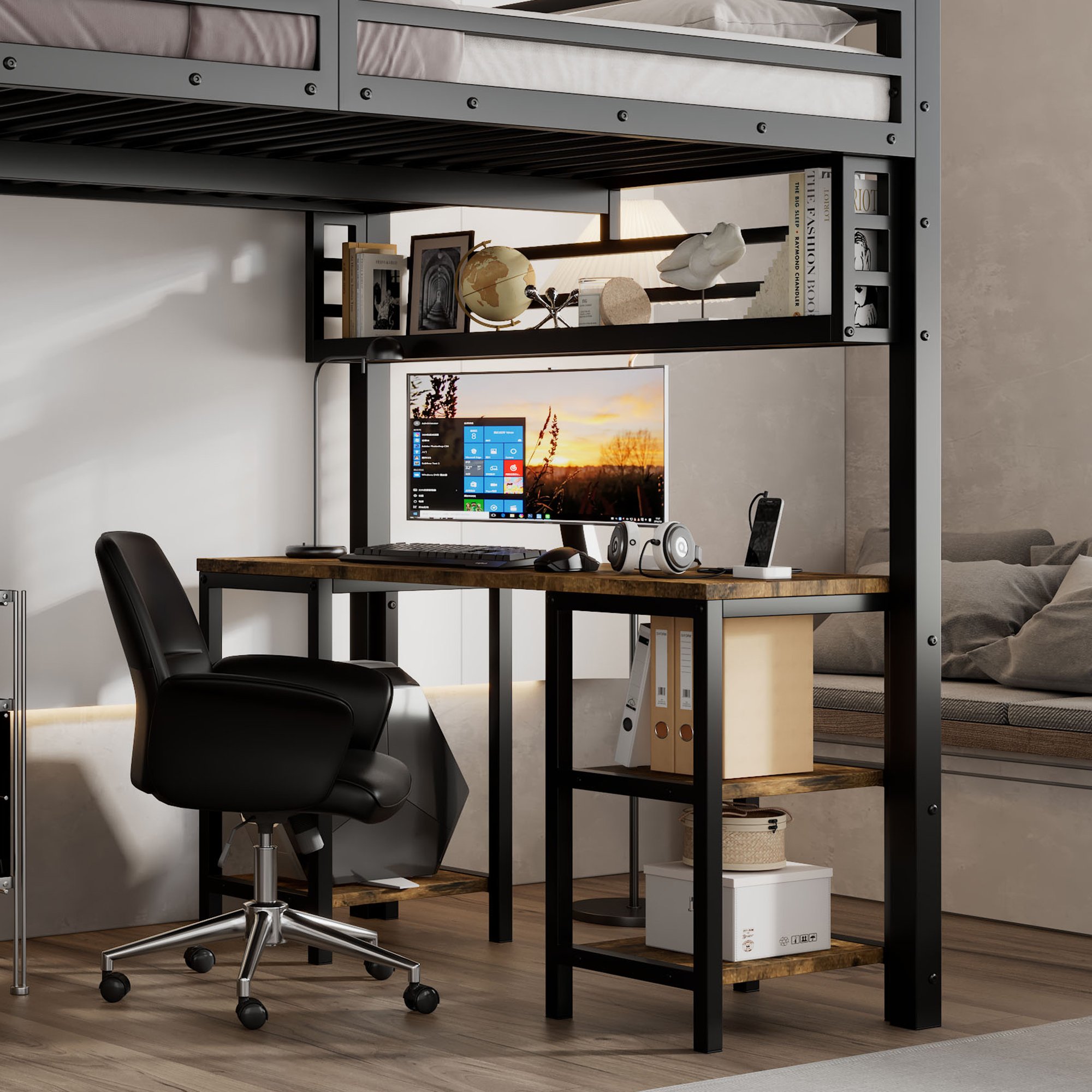 Bureau intégré et rangement