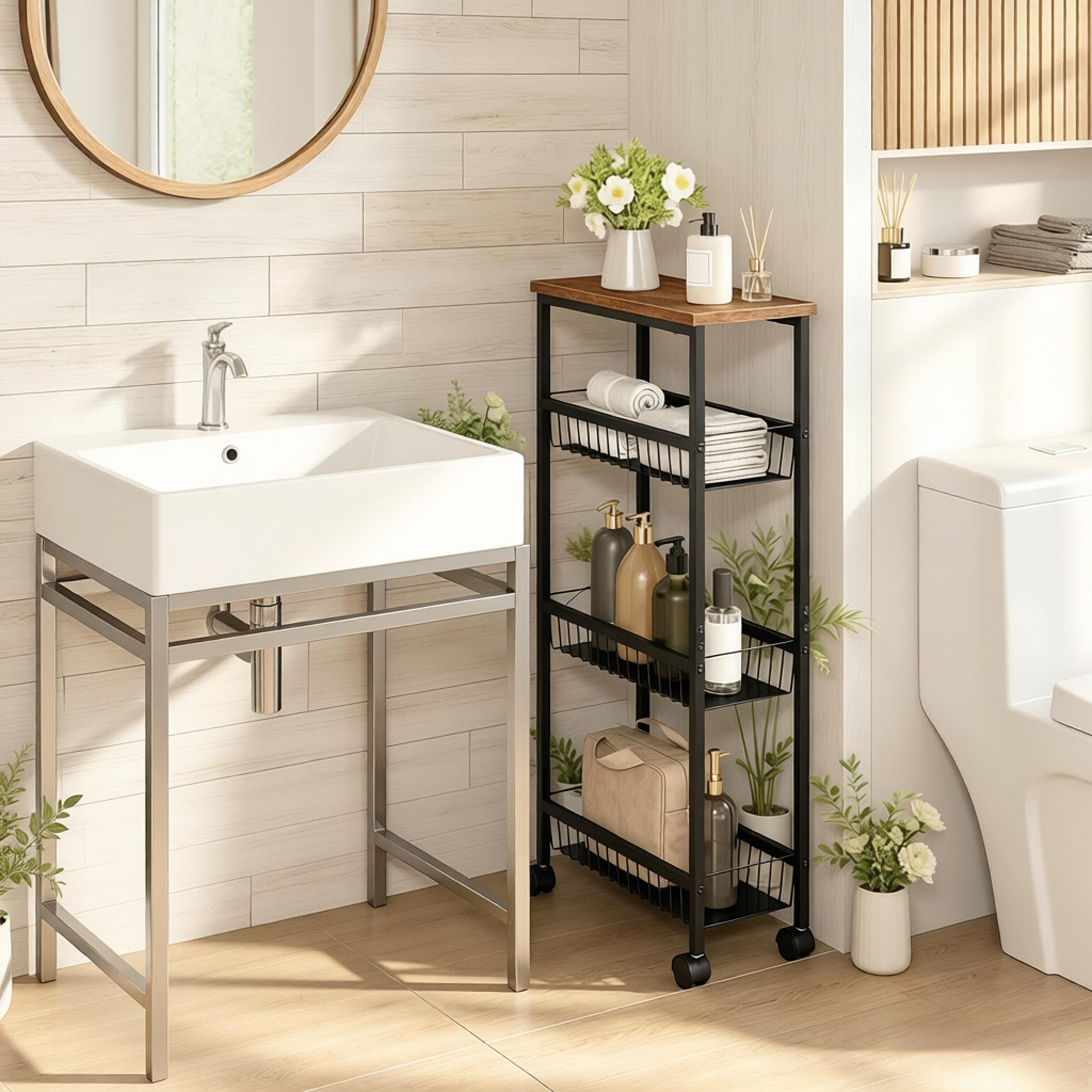 Îlot de cuisine sur roulettes avec rangement, chariot de service noir, 4 niveaux, dimensions 40x20x87 cm, pour cuisine et salon