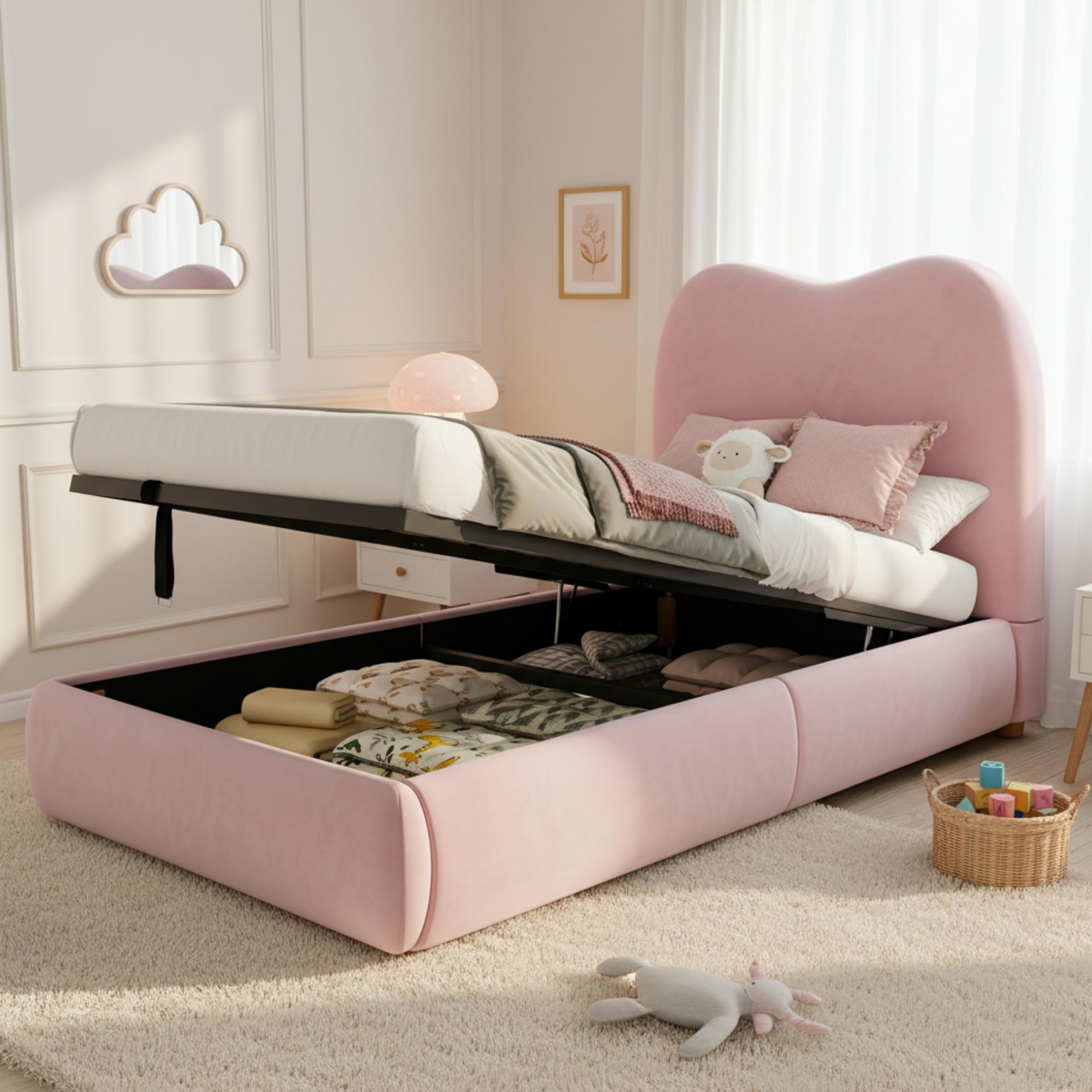Lit coffre simple 90x200 cm pour chambre d'enfant avec structure stable, charge max 150 kg et livraison en 2 colis