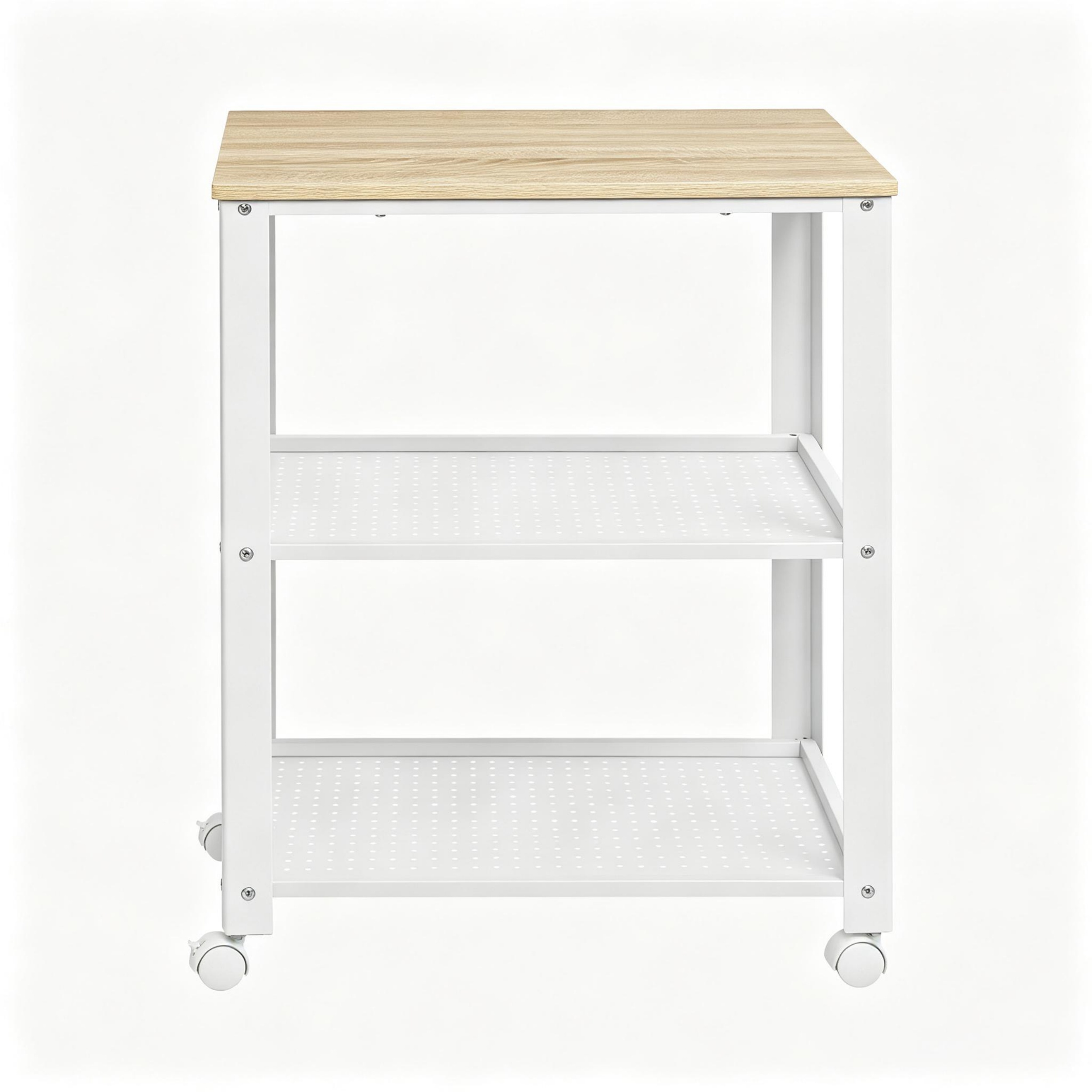 Chariot de cuisine roulant avec 4 roues pivotantes et freins, 3 étagères de rangement, idéal pour micro-ondes, 60x40x76 cm