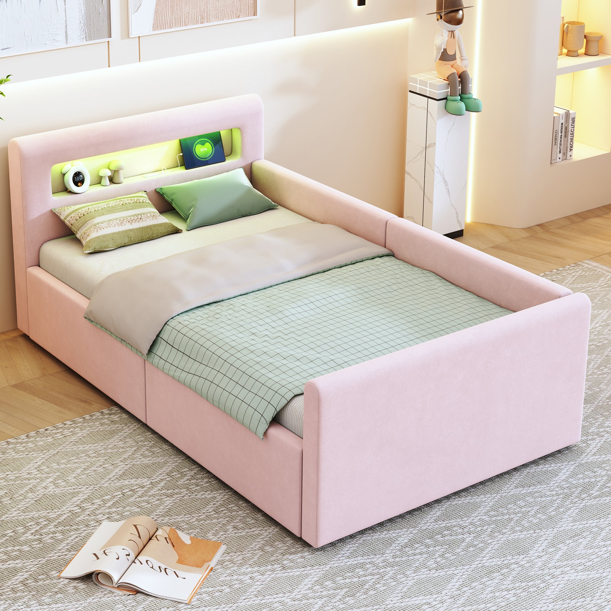 Lit coffre 90x200 cm pour enfant avec rangement hydraulique et sommier à lattes