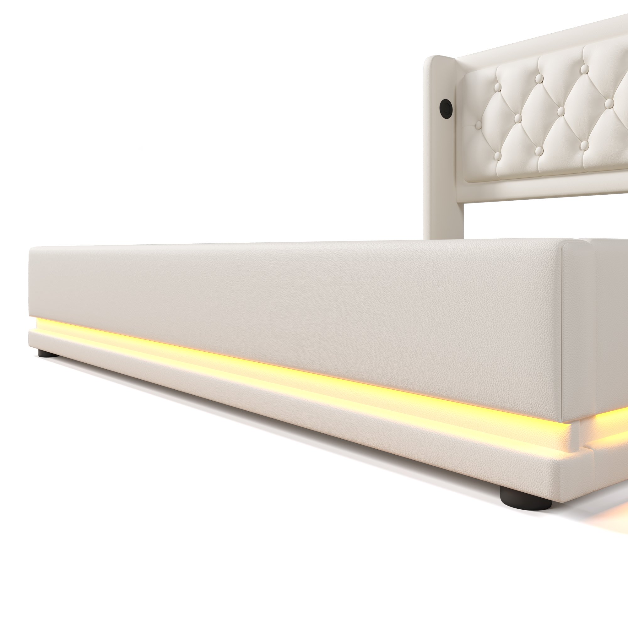 lit coffre 160x200 blanc avec LED et USB, lit coffre double 160x200 avec rangement hydraulique et tête de lit rembourrée