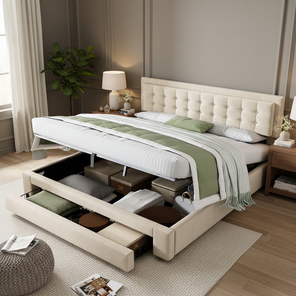 Lit coffre 180x200 cm pour deux personnes, charge max 300 kg, revêtement velours doux, sommier à lattes et rangements multiples