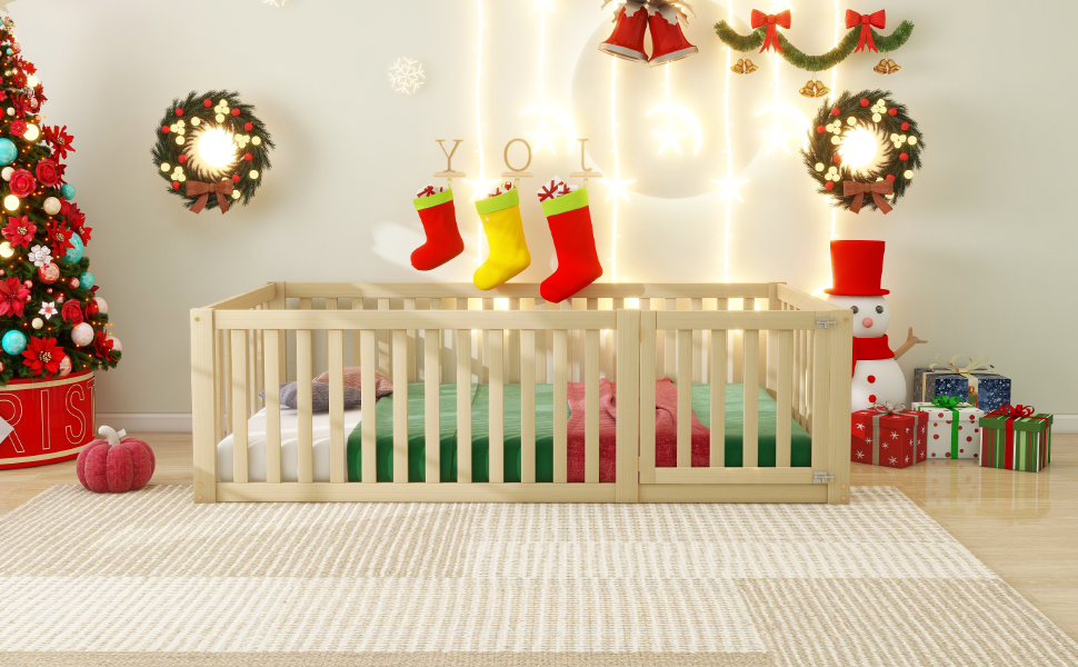 Lit enfant 90x200 en bois massif avec porte et barrière, à monter soi-même, pour chambre d'enfant