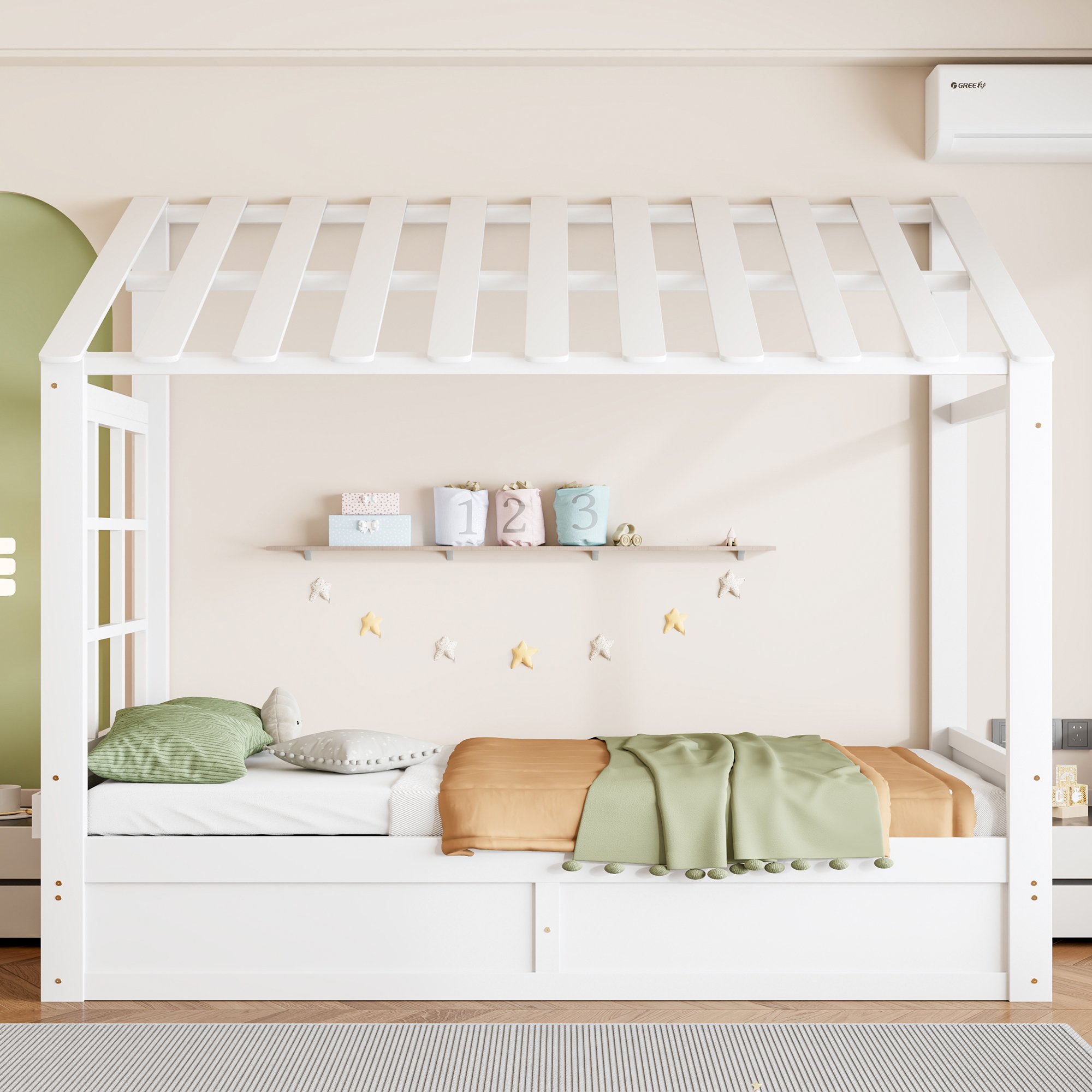 Lit mezzanine 90x200 avec rangement hydraulique, pour enfant, en bois blanc
