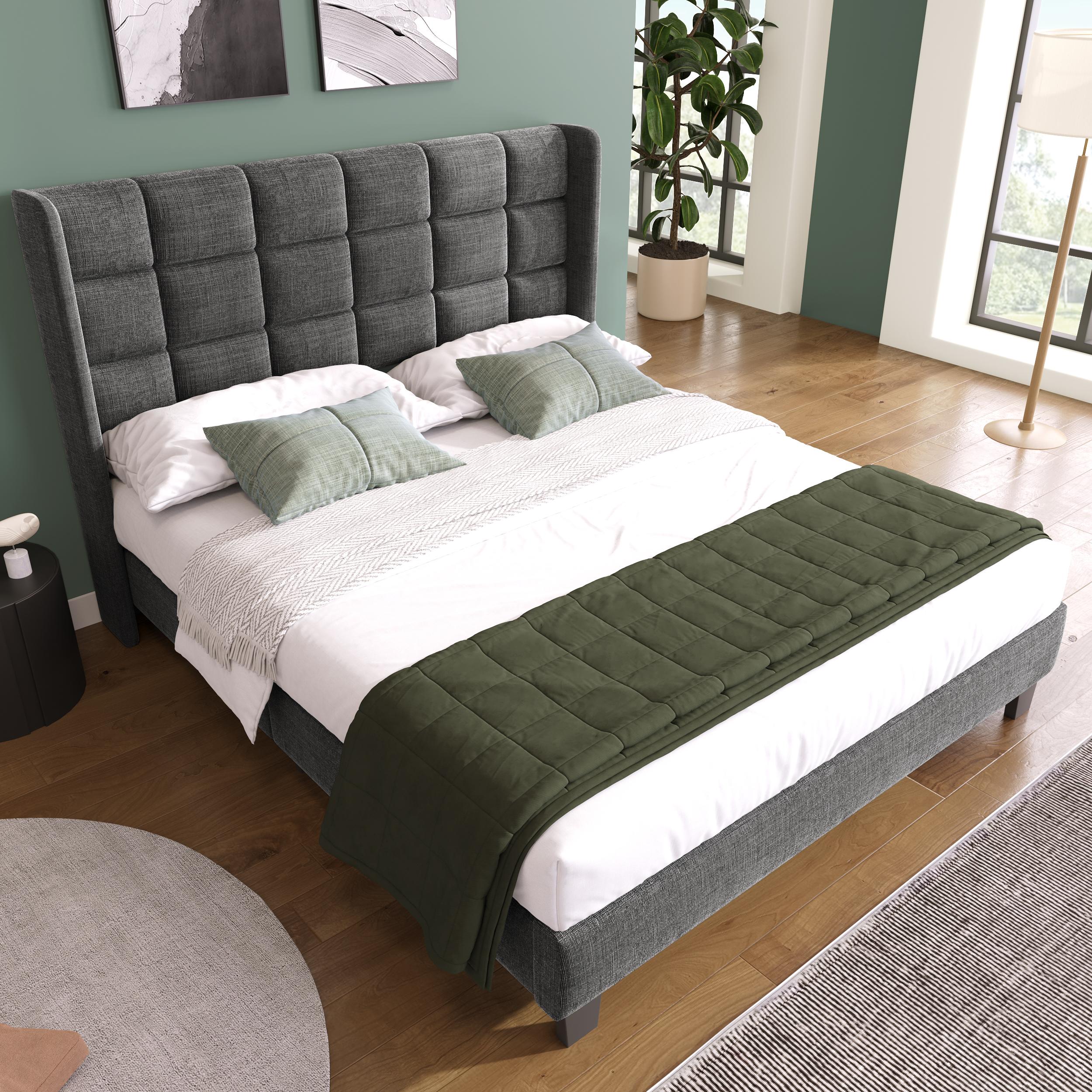 Lit double rembourré 140x200 pour lecture détente avec tête de lit ergonomique haute et structure stable