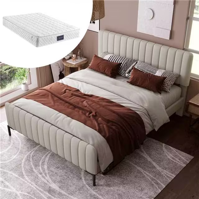 lit rembourré 140x200 avec sommier à lattes et tête de lit réglable hauteur pour confort lecture