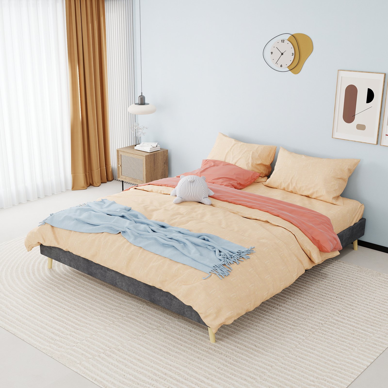 Lit rembourré 160x200 avec tête de lit confortable, structure stable en bois et métal, design moderne