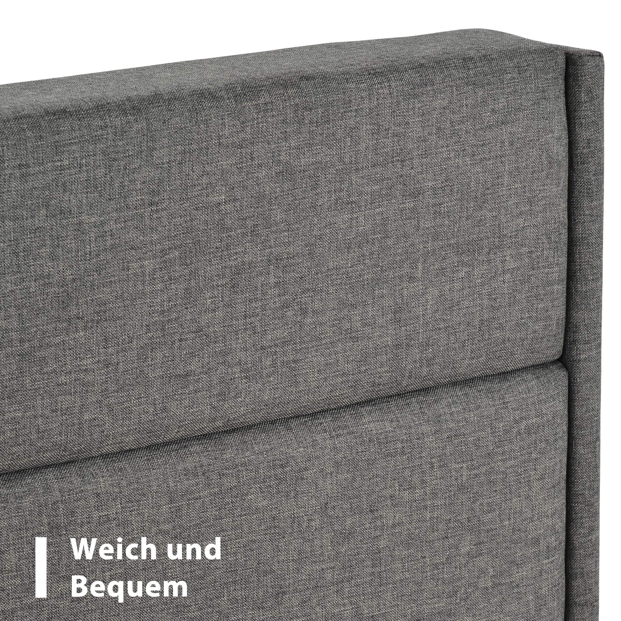 Cadre de lit 140x200 en tissu lin gris foncé avec structure robuste et tête de lit rembourrée douce au toucher