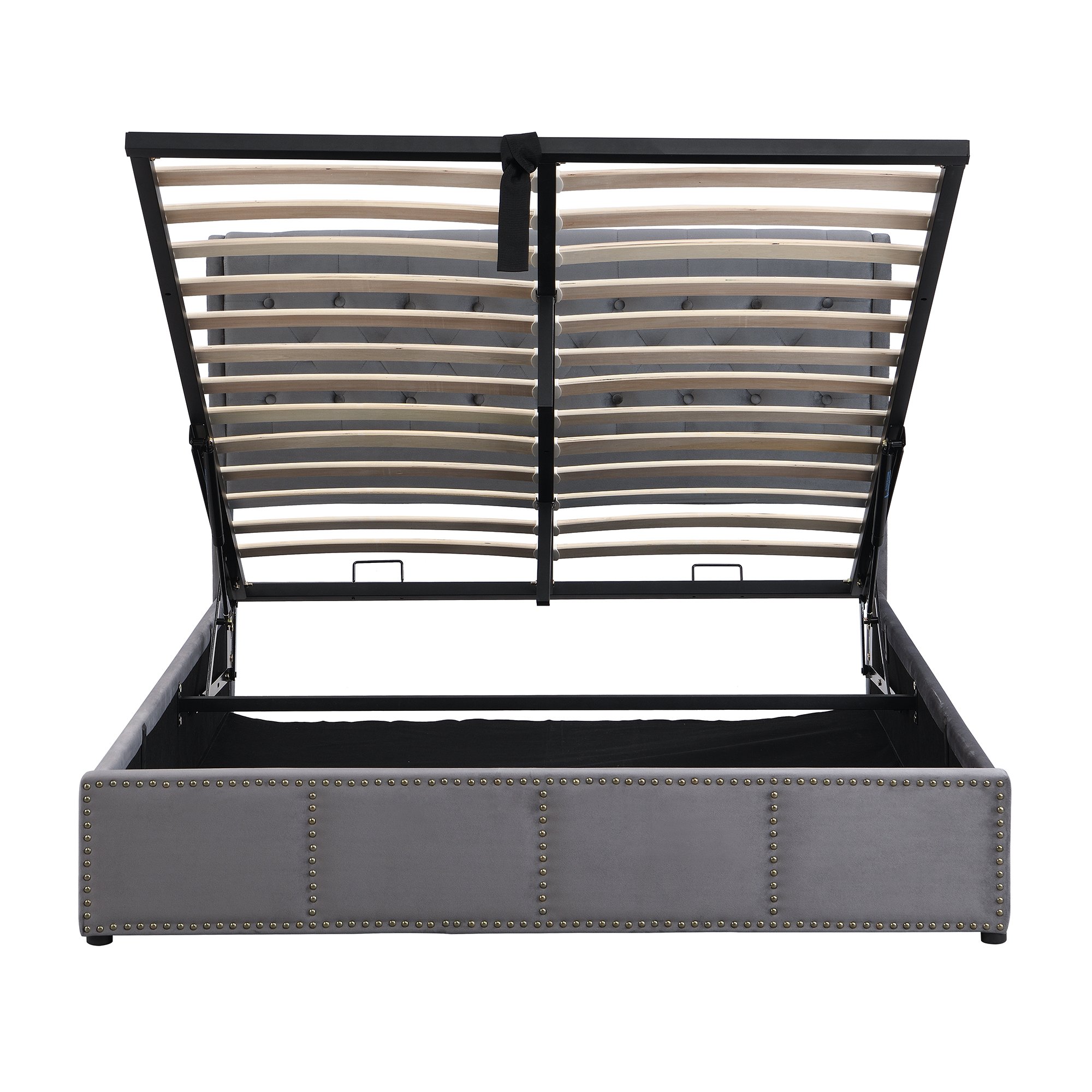 Lit coffre double 160x200 avec ouverture hydraulique facile, grand espace de stockage sous le lit, idéal gain de place