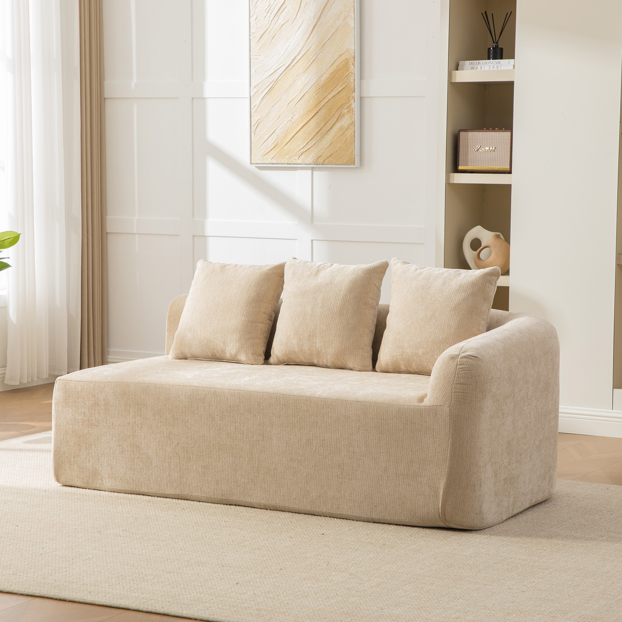 Canapé Modulable Chenille Beige Clair - Salon Moderne Avec Coussin Et Mousse Haute Élasticité Pour Confort Quotidien