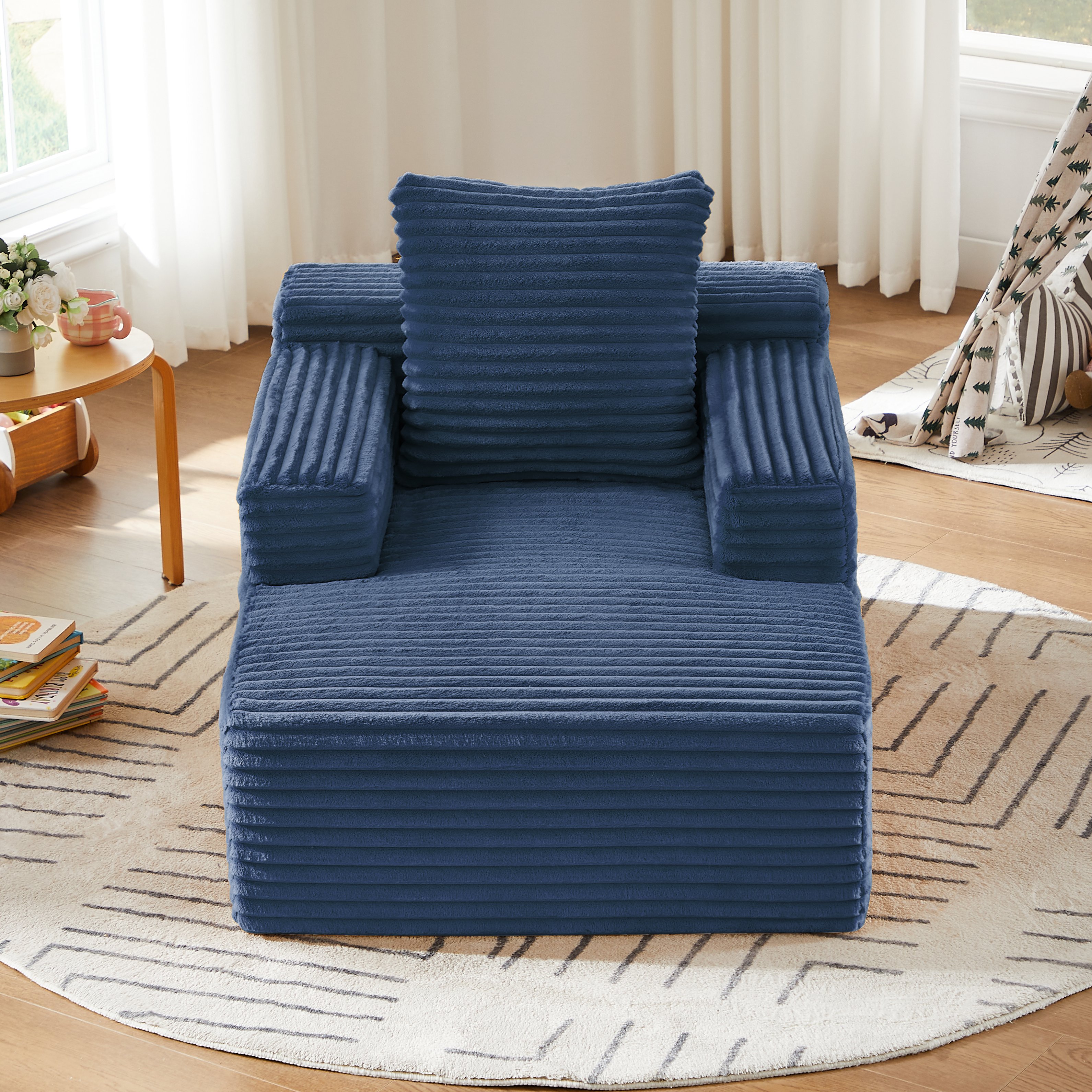 Méridienne Bleu Canapé Moderne en Velours Côtelé Salon Design Compact