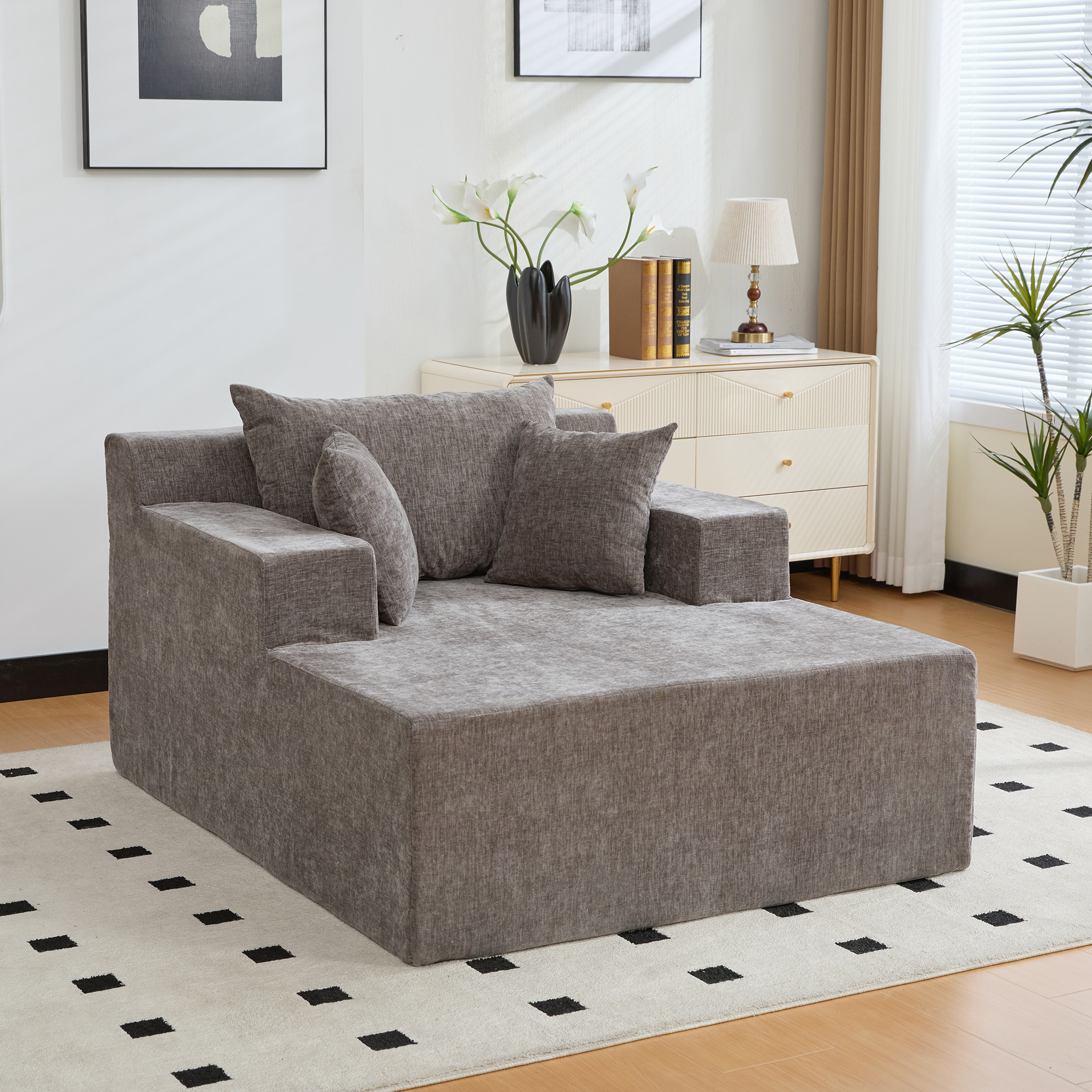 Canapé Modulable en Tissu Chenille Gris - Canapé Compressé Sans Montage pour Salon Moderne
