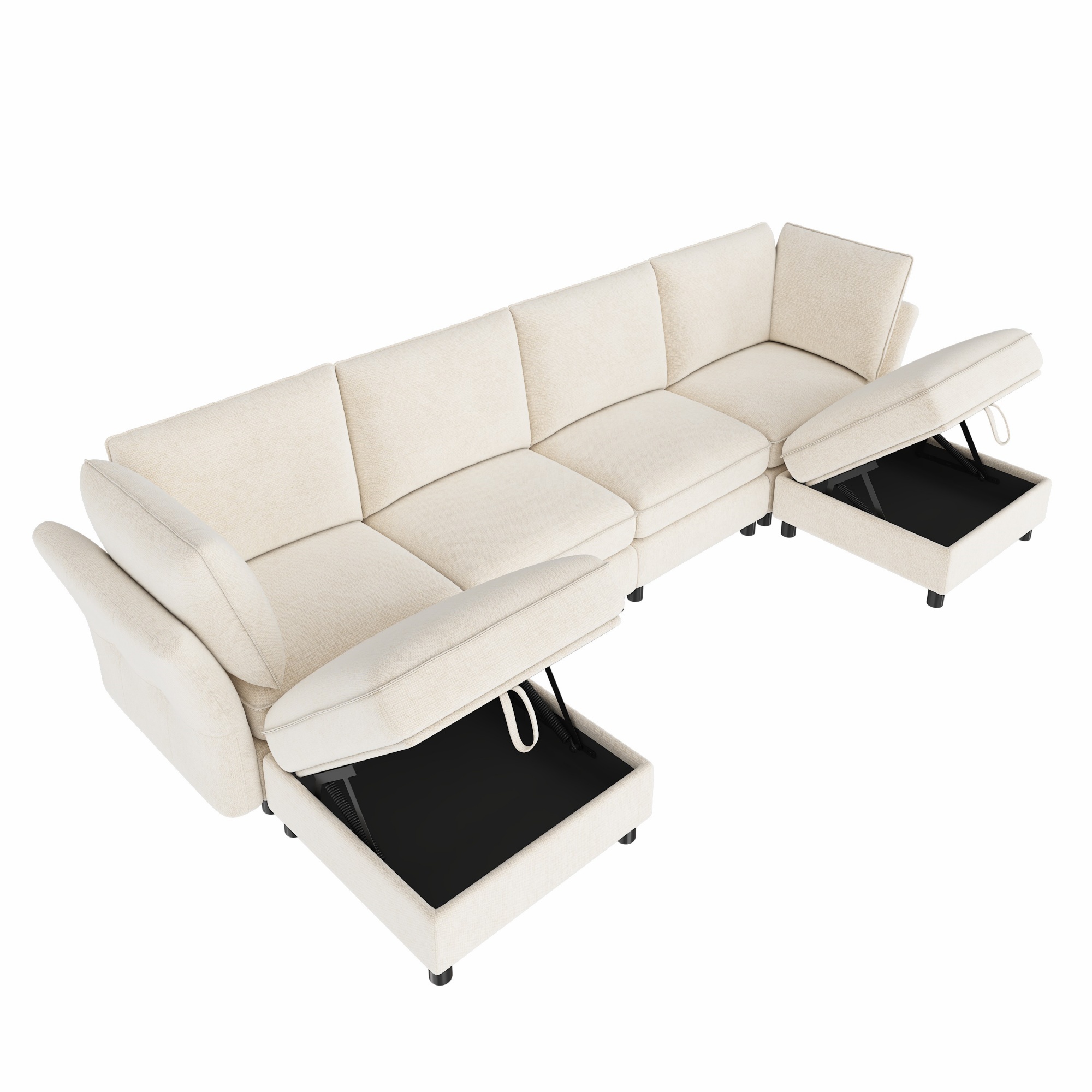 Rangement intégré sous chaque pouf