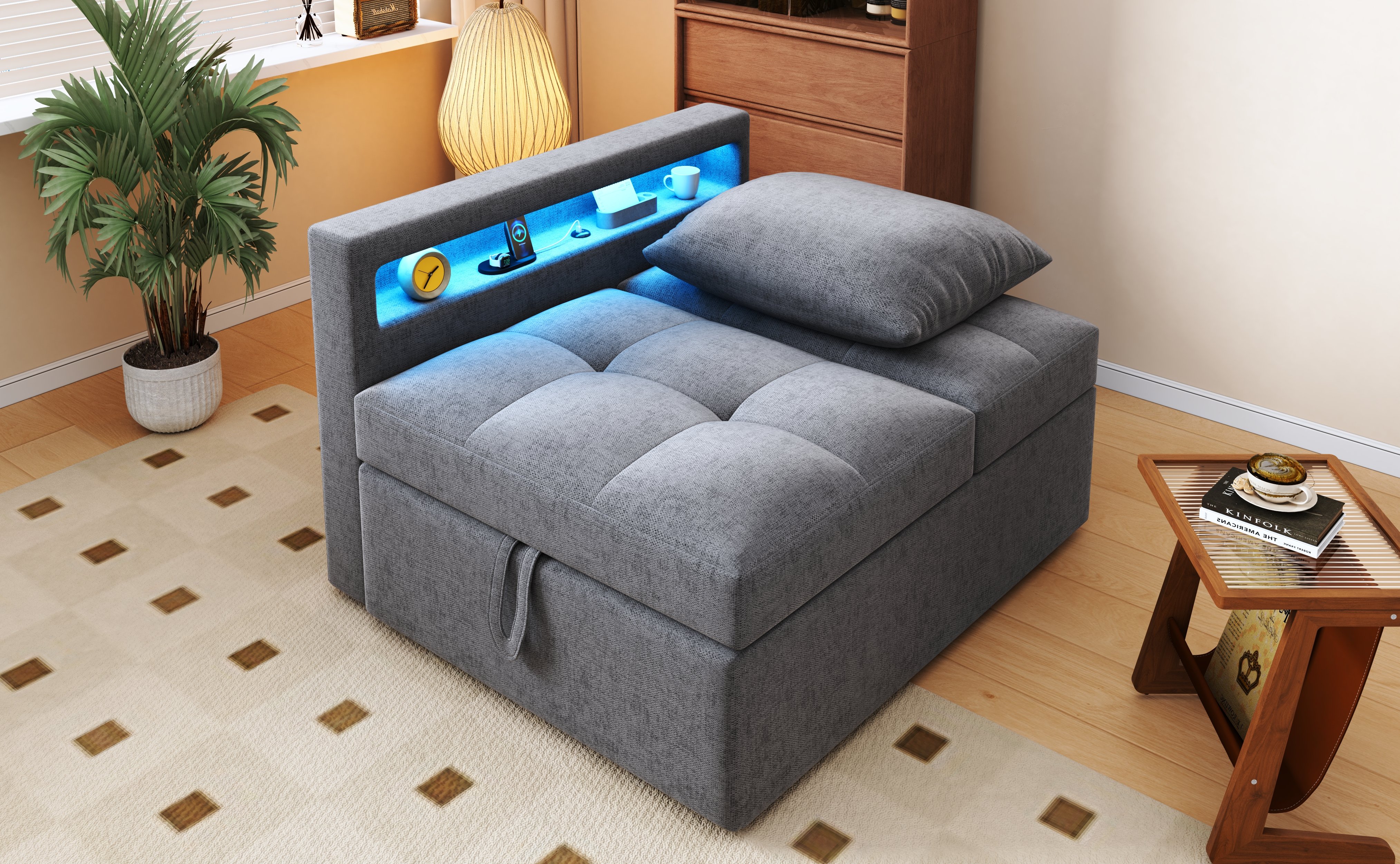 Lit avec rangement 177x68x65 cm pour 2 personnes avec tiroirs intégrés et charge USB Type-C