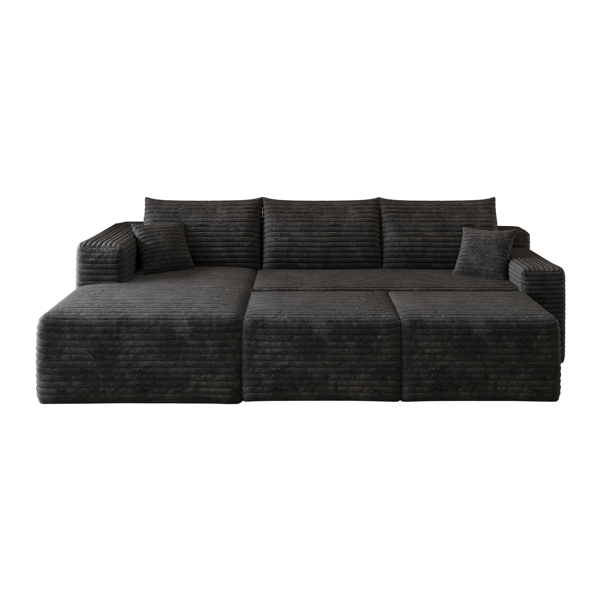 Canapé d'angle confort profond mousse haute élasticité, ouverture immédiate sans outils, format 241cm
