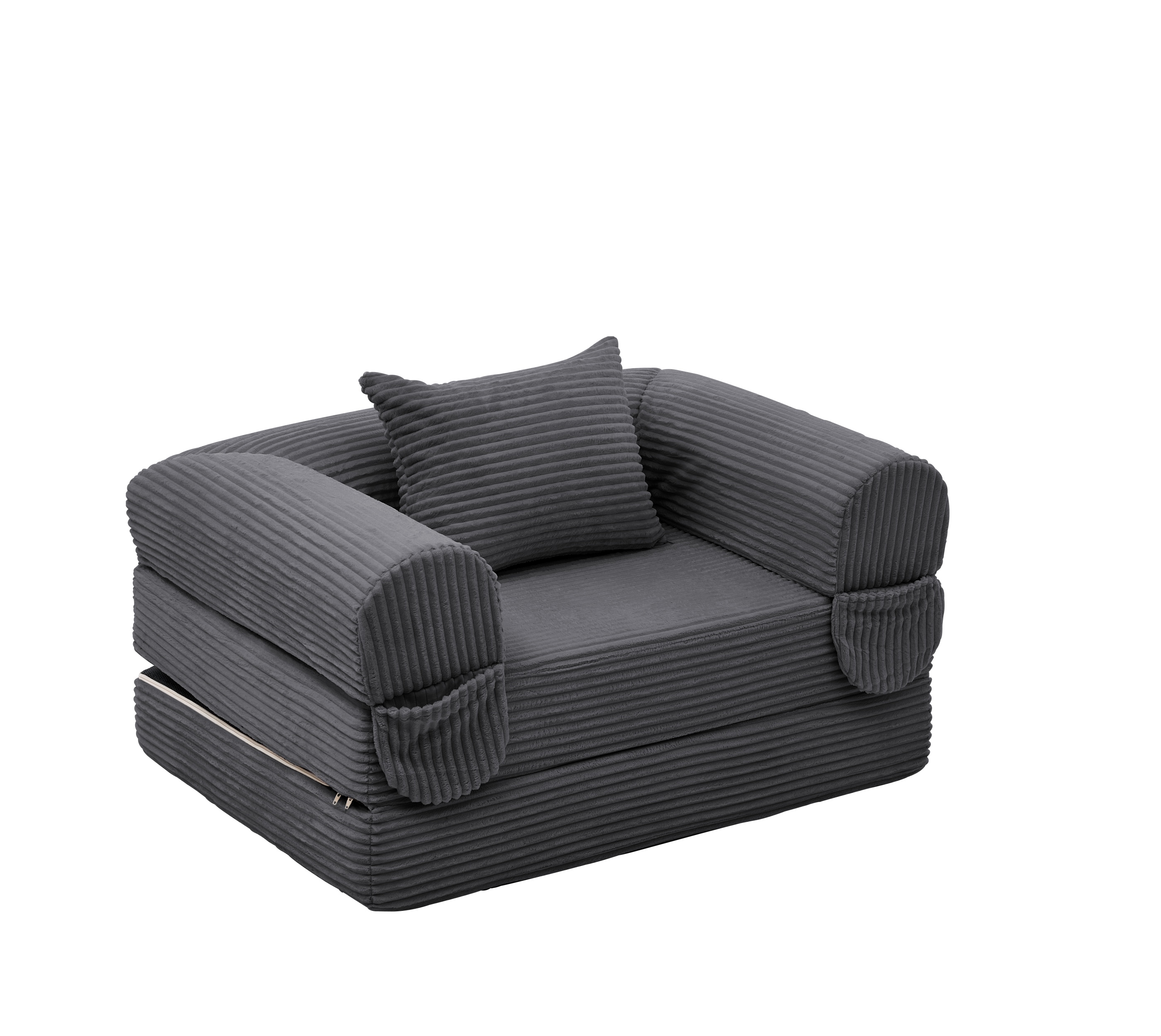 Fauteuil Convertible Lit Simple Gris, Canapé Suspendu Velours Côtelé Compact pour Salon et Chambre d'Amis