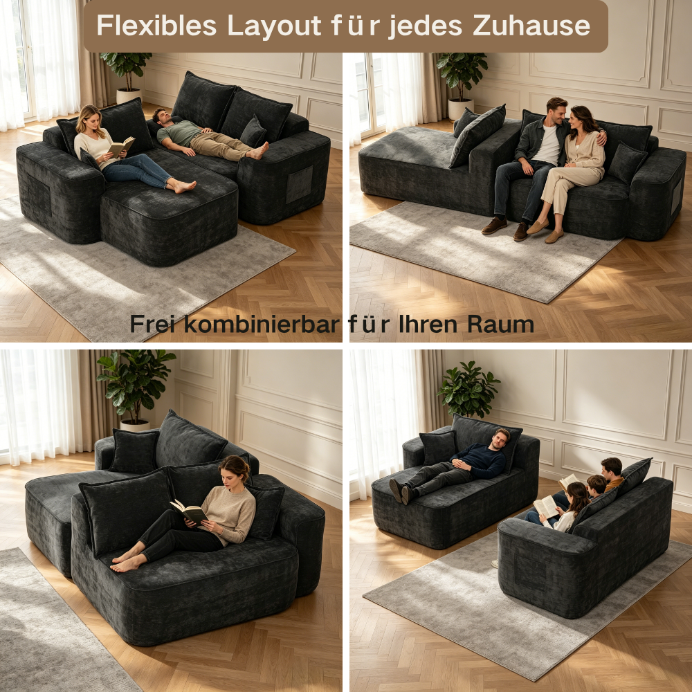 Méridienne Canapé d'angle Noir Modulaire, Confort Profond Tiefsitz, Sans Montage, Salon Moderne