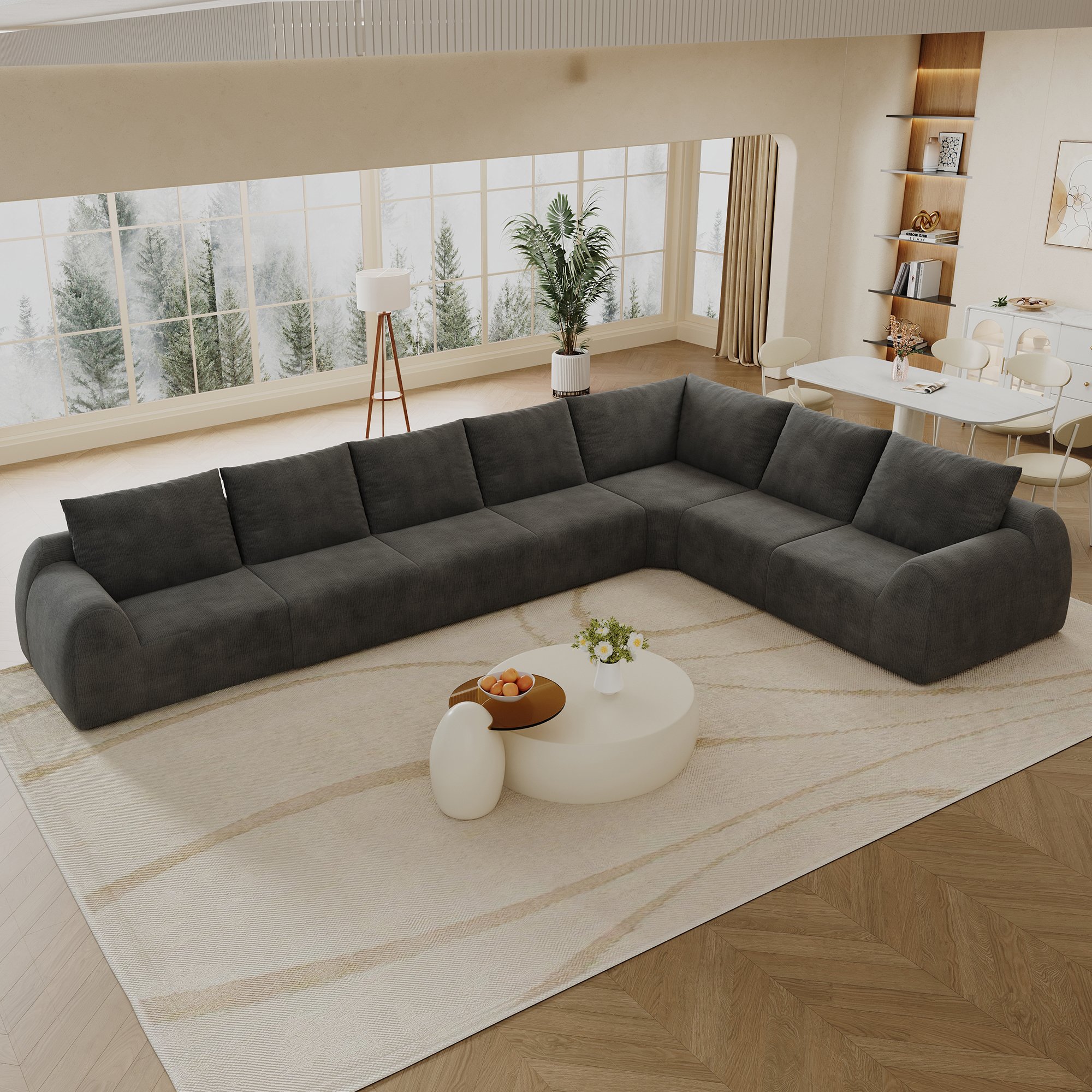 Grand Canapé d'angle 401x267x85cm gris foncé, tissu chenille, mousse haute densité, livraison compacte sans outils nécessaires
