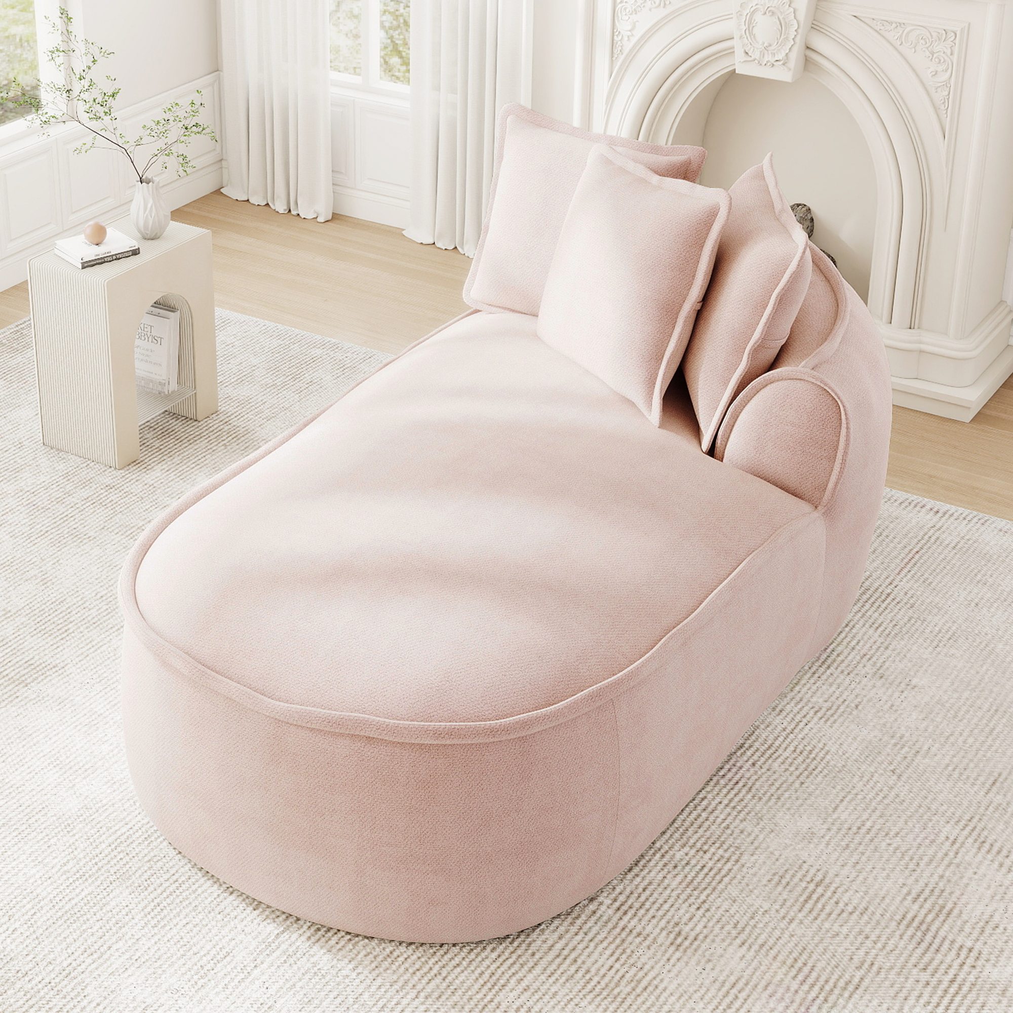 Canapé méridienne rose modulable sans montage, 2 modules indépendants et coussins inclus, assise profonde
