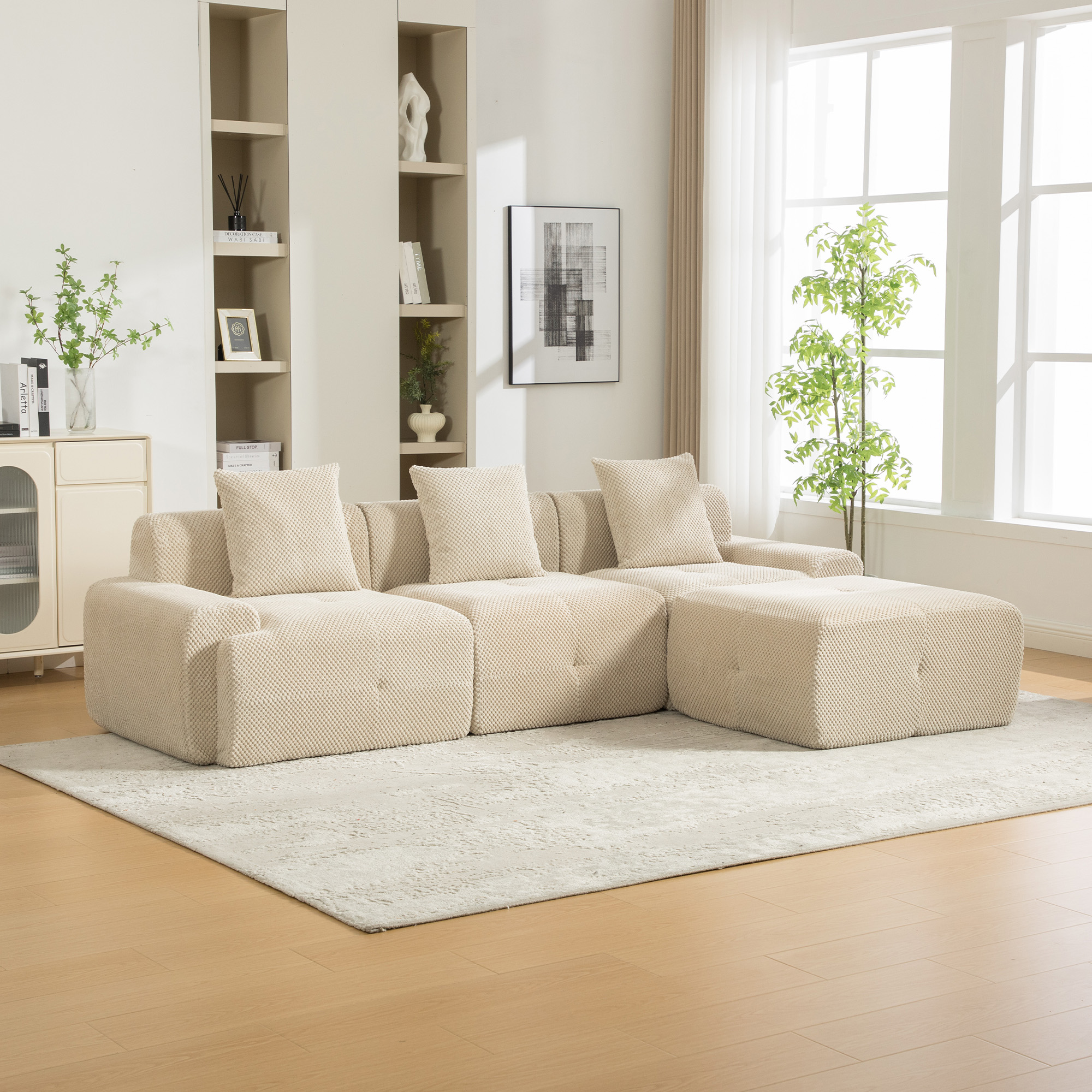 Canapé Modulable Salon Moderne - Canapé Chenille Compressé Léger Déplaçable Coussin Inclus Zone Repos Relaxation Immersive