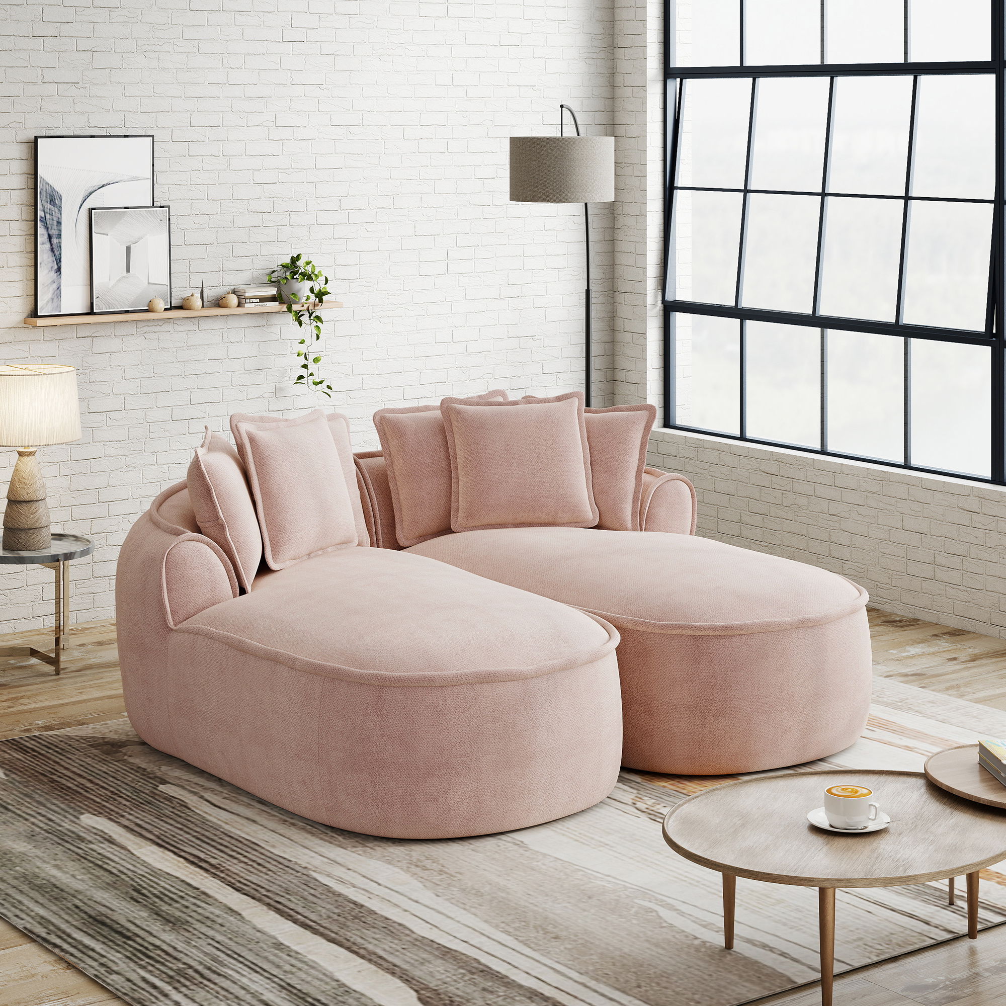 Méridienne Modulable Canapé Salon Contemporain Tissu Chenille Rose Profonde Extra Large Confortable