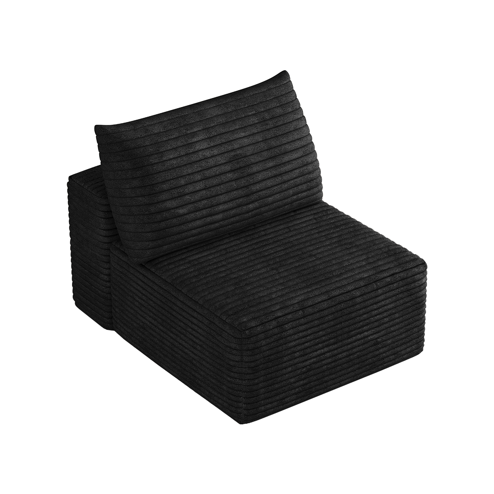 Canapé une place velours côtelé noir sans montage, effet nuage confortable, format compact 70x95x83 cm pour intérieur moderne