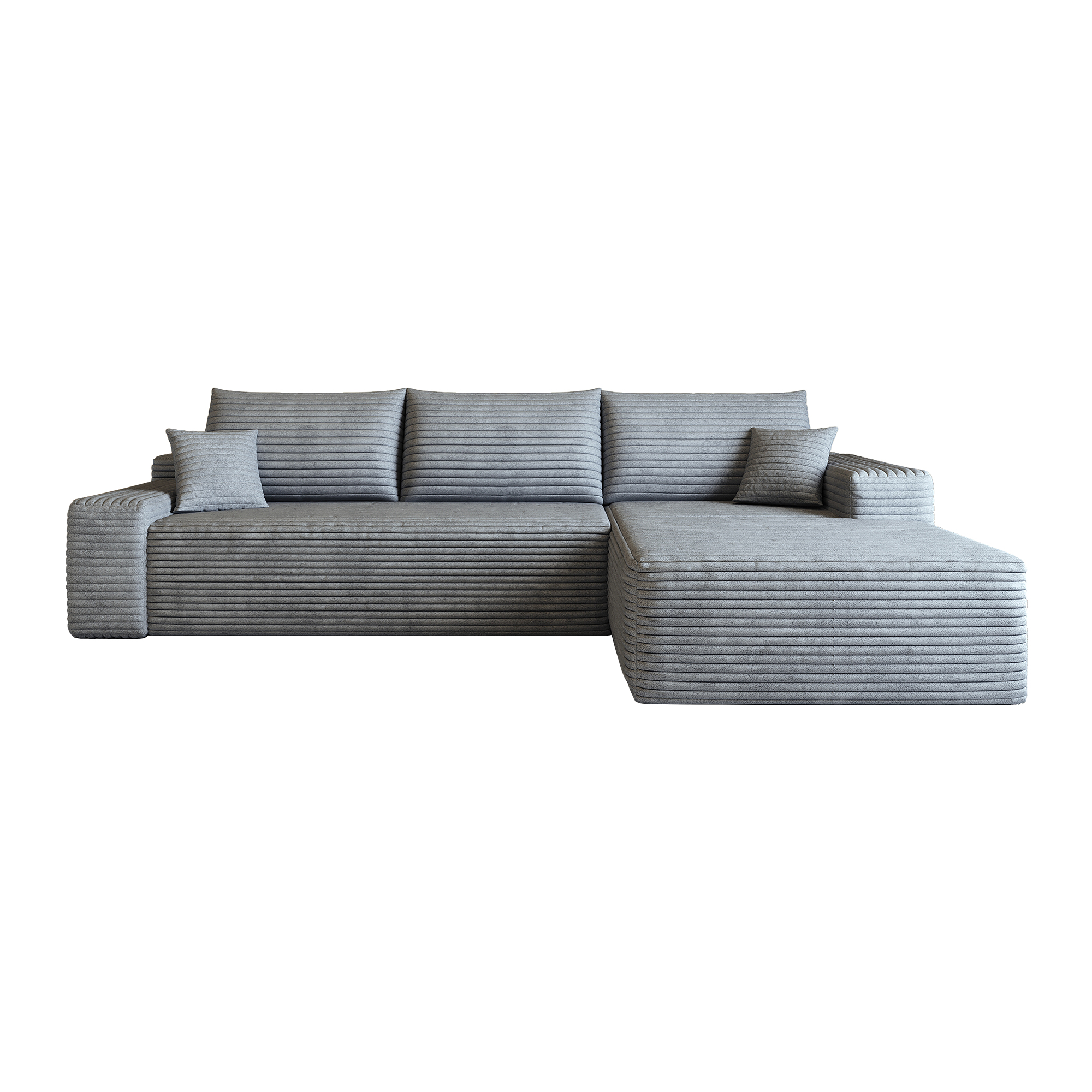 Grand canapé d'angle 270x175x83cm, format L avec méridienne, poids 51,6kg, idéal pour les grands salons ou chambres spacieuses
