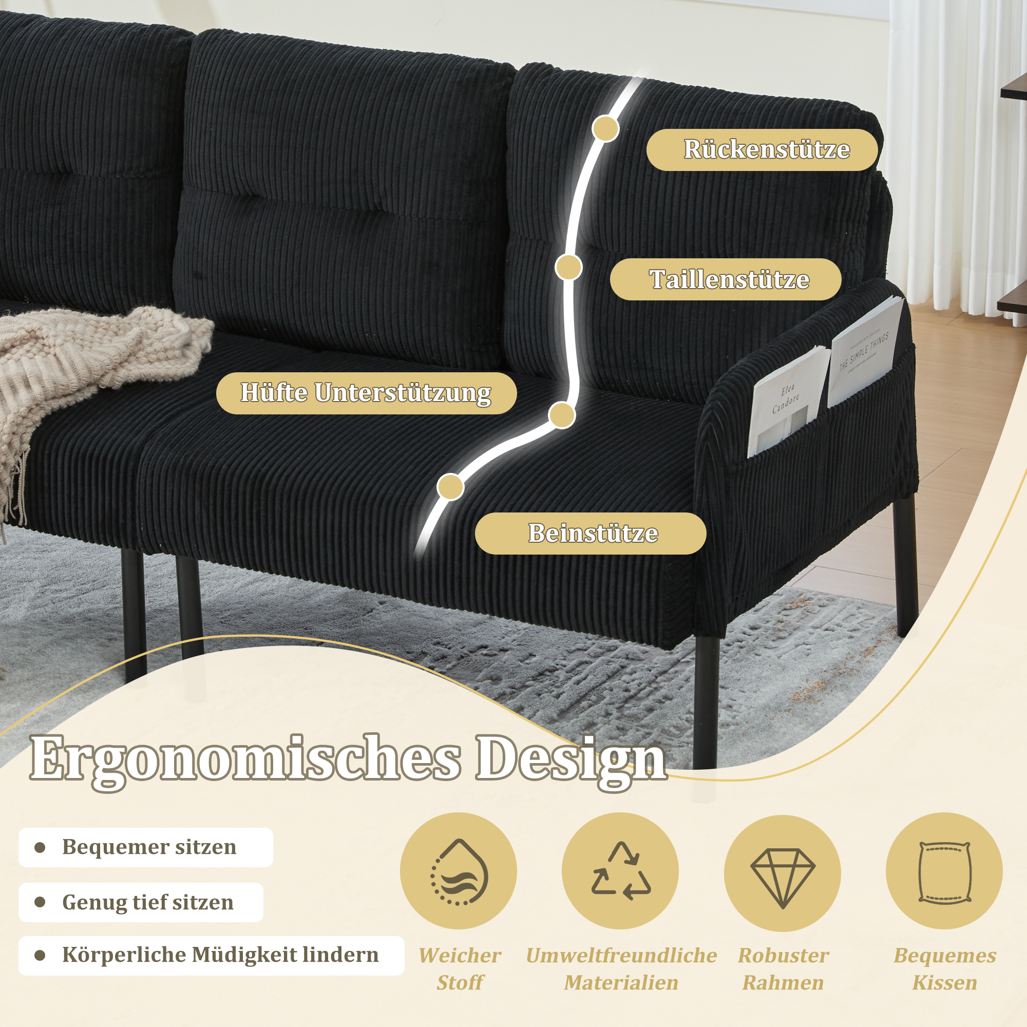 Dossier et accoudoirs ergonomiques