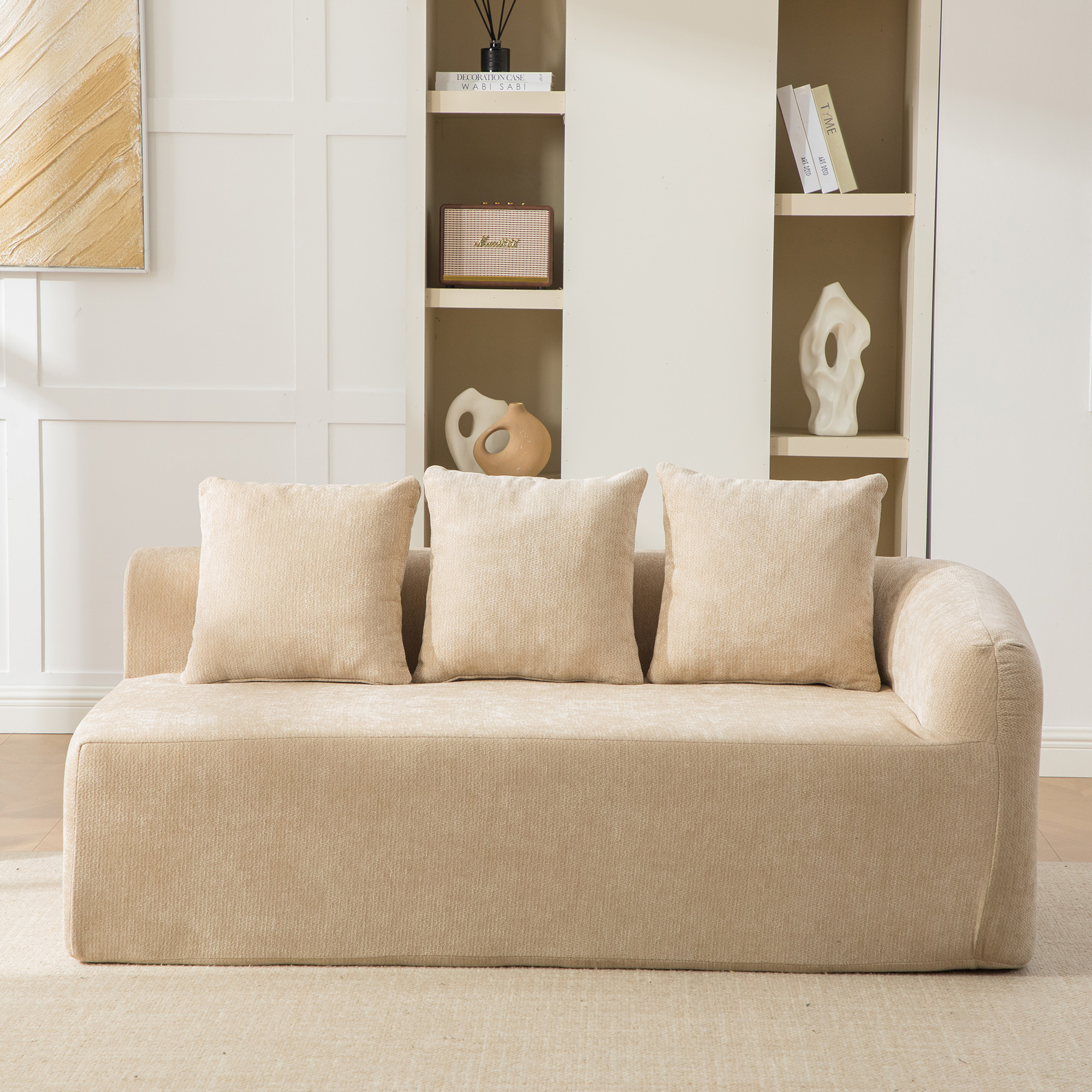 Canapé Modulable Chenille Beige Clair - Salon Moderne Avec Coussin Et Mousse Haute Élasticité Pour Confort Quotidien
