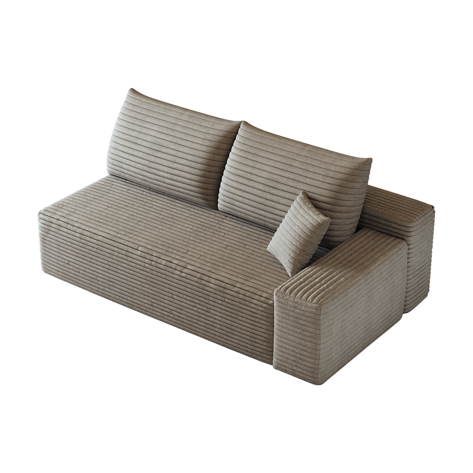 Canapé droit 2 places en velours côtelé camel, structure modulaire sans montage, confort nuage, dimensions 175x95x83 cm, idéal pour petit salon ou chambre.