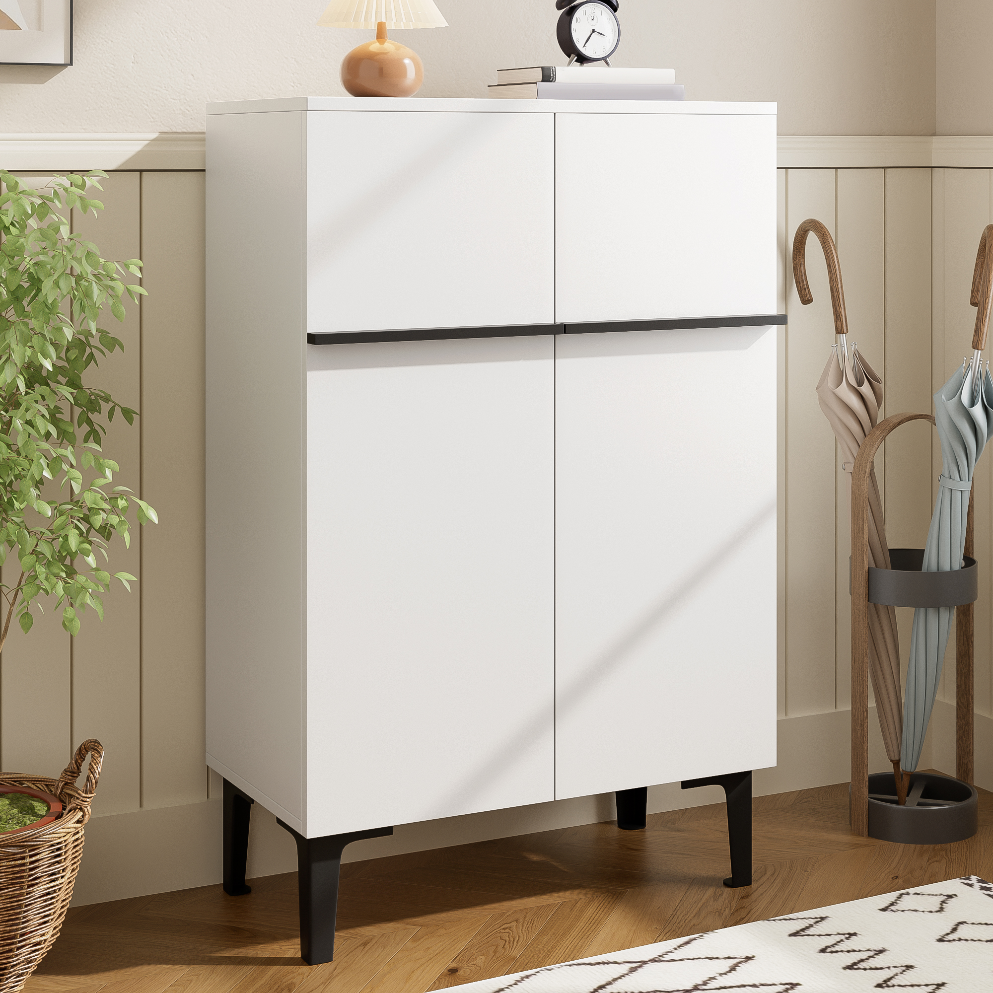 Meuble à chaussures 60x34,5x95 cm, double porte avec poignées noires, étagères ajustables pour rangement flexible et organisé