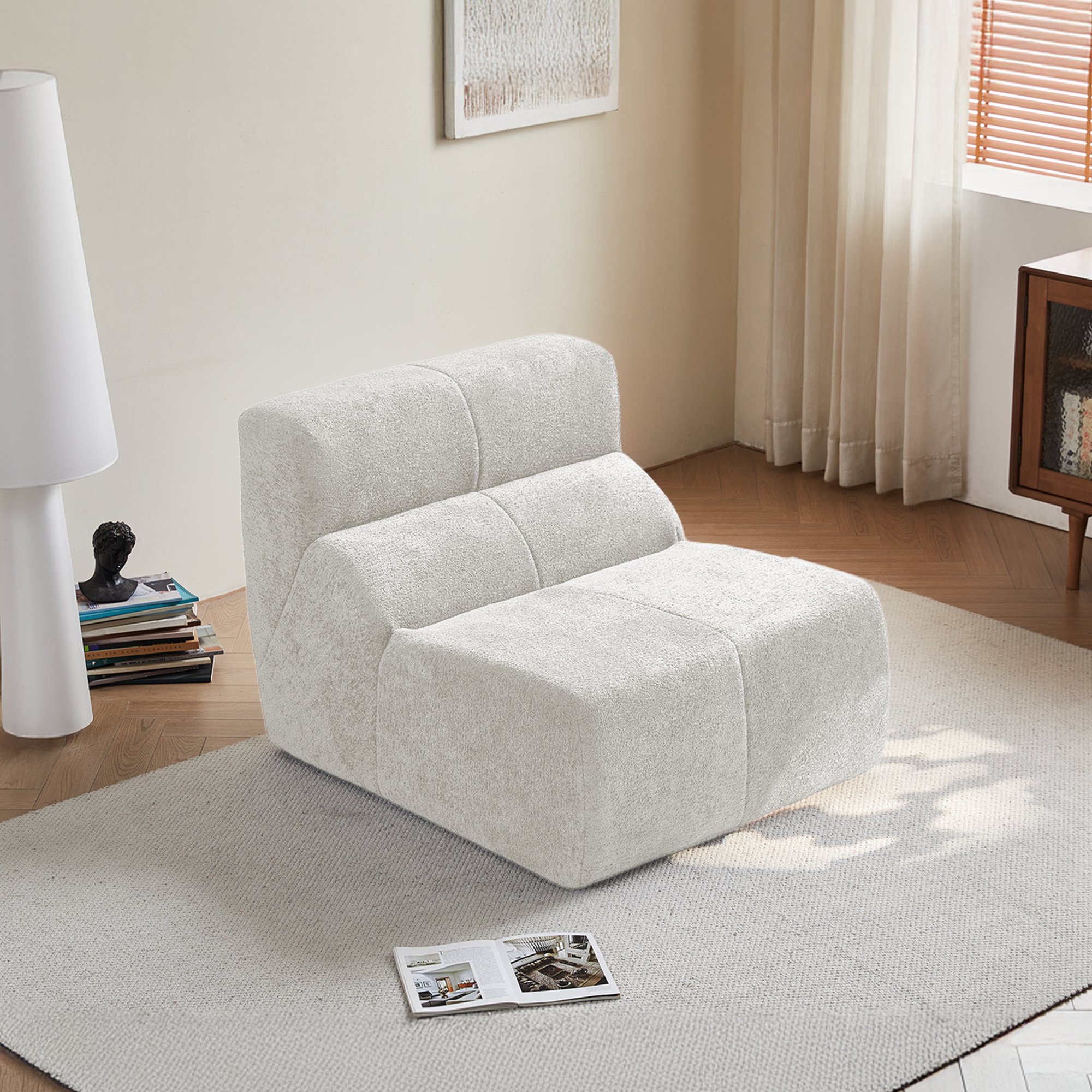 Fauteuil Salon Blanc Velours Respirant Sans Bras Design Moderne Compact Pour Appartement